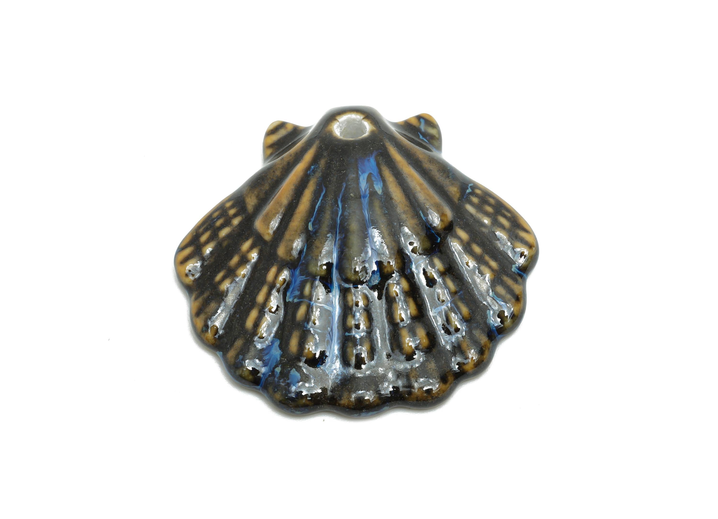 Ceramic Seashell Bead - Textured Coastal Handmade Bead - Sea Life Ceramic Pendant - Handmade Nautical Shell Charm - 28x30x6.17mm - NS2776D - DOMEDBAZAAR