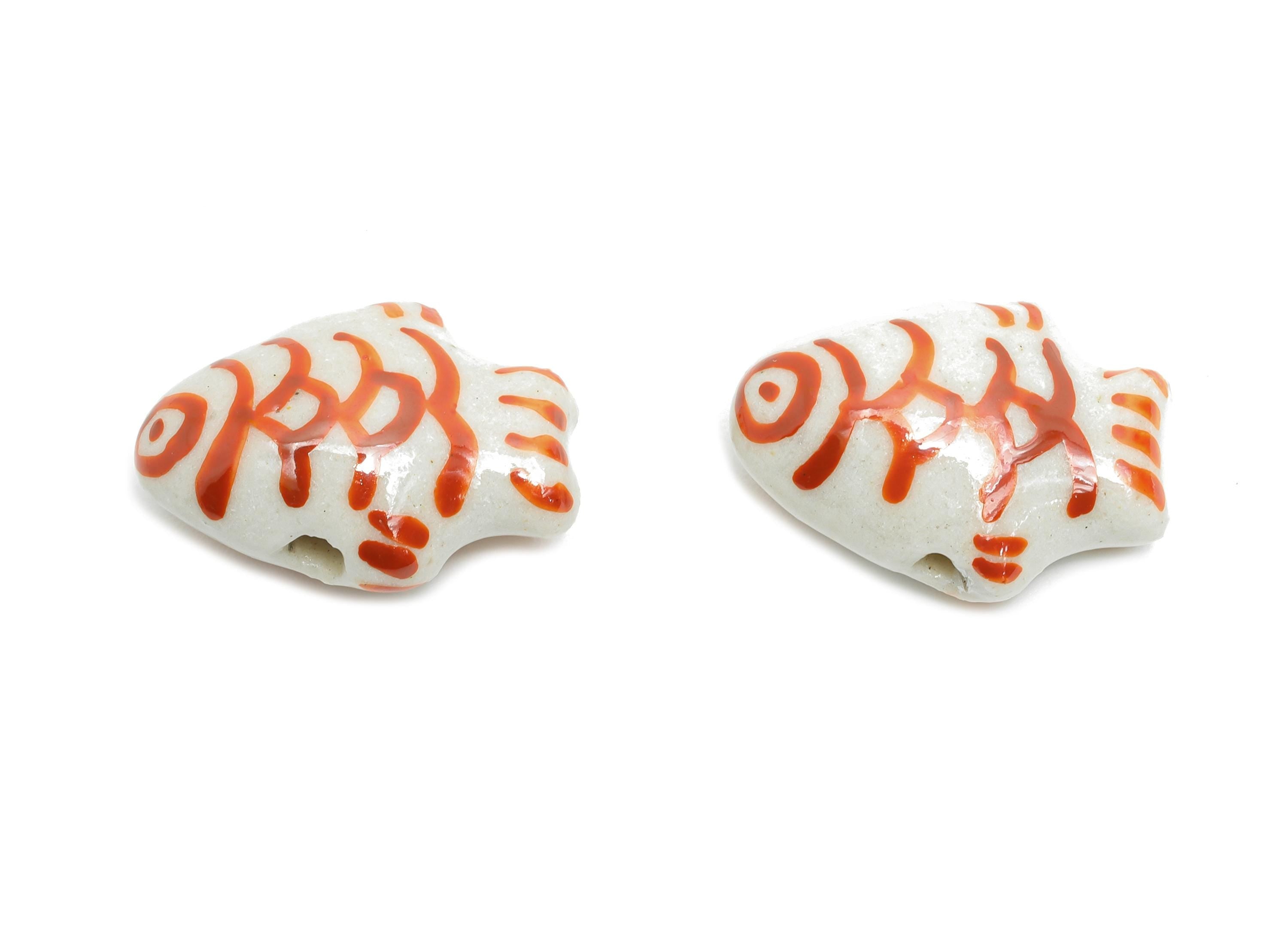 Glazed Ceramic Fish Beads - Craft Beads for Necklace or Bracelet - Marine Colorful Beads - Handmade Making Jewelry - 19x14x9.09mm - NS2768 - DOMEDBAZAAR