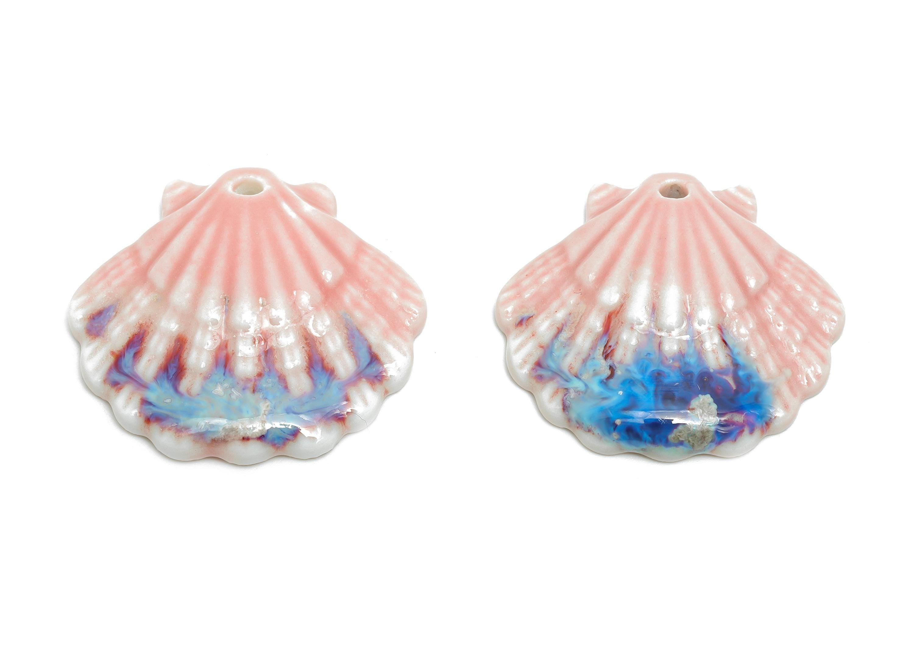 Ceramic Seashell Bead - Textured Coastal Handmade Bead - Sea Life Ceramic Pendant for Necklace - Jewelry Supplies - 28x30x6.17mm - NS2776A - DOMEDBAZAAR