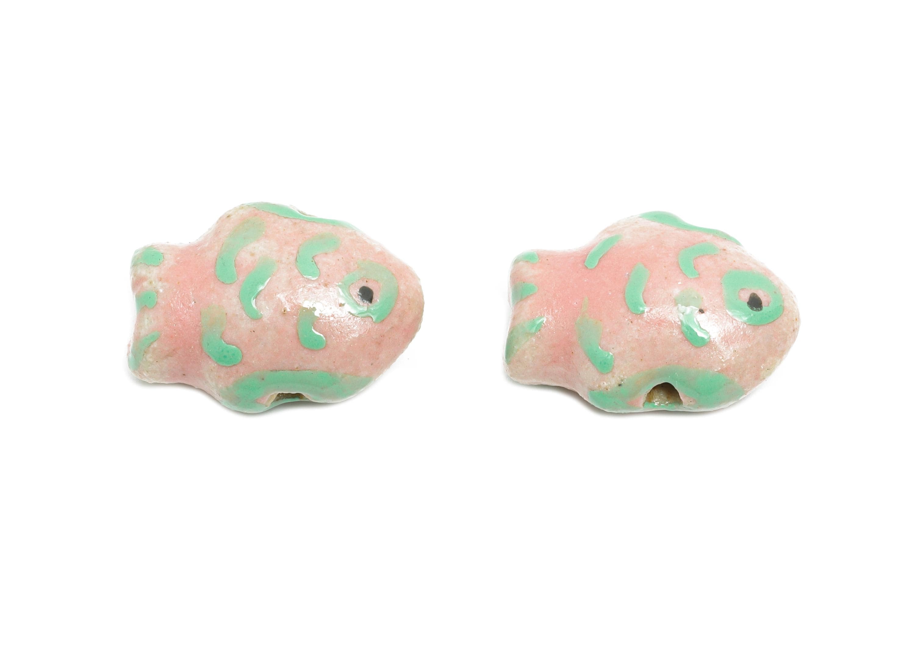 Glazed Ceramic Fish Beads - Craft Beads for Necklace or Bracelet - Marine Colorful Beads - Handmade Making Jewelry - 17x13x8.41mm - NS2766 - DOMEDBAZAAR