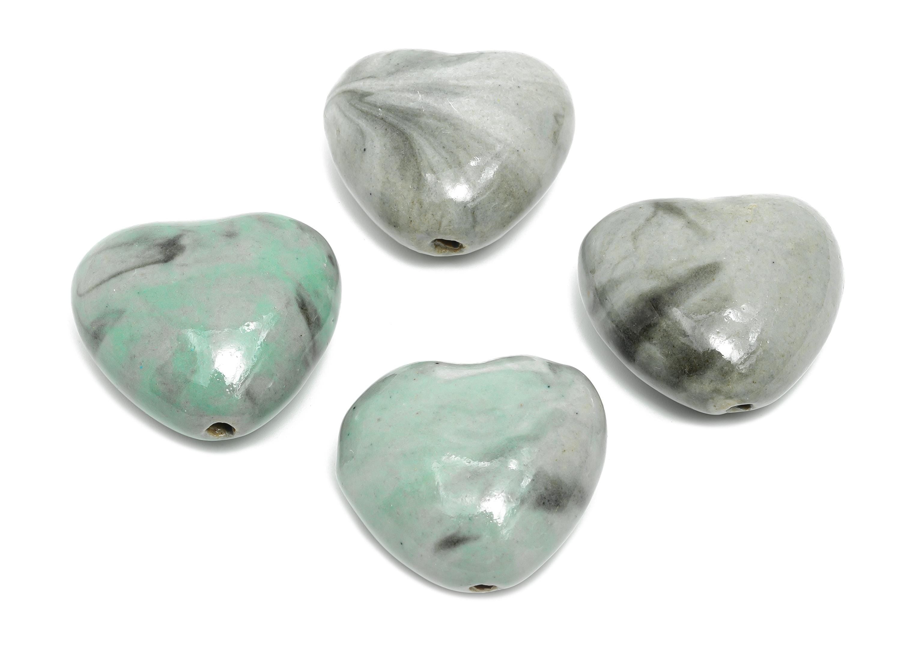Glazed Ceramic Heart Bead - Artisan Clay Heart Beads for Necklace - Romantic Handmade Heart Bead - Jewelry Making - 32x35.33x18mm - NS2802 - DOMEDBAZAAR