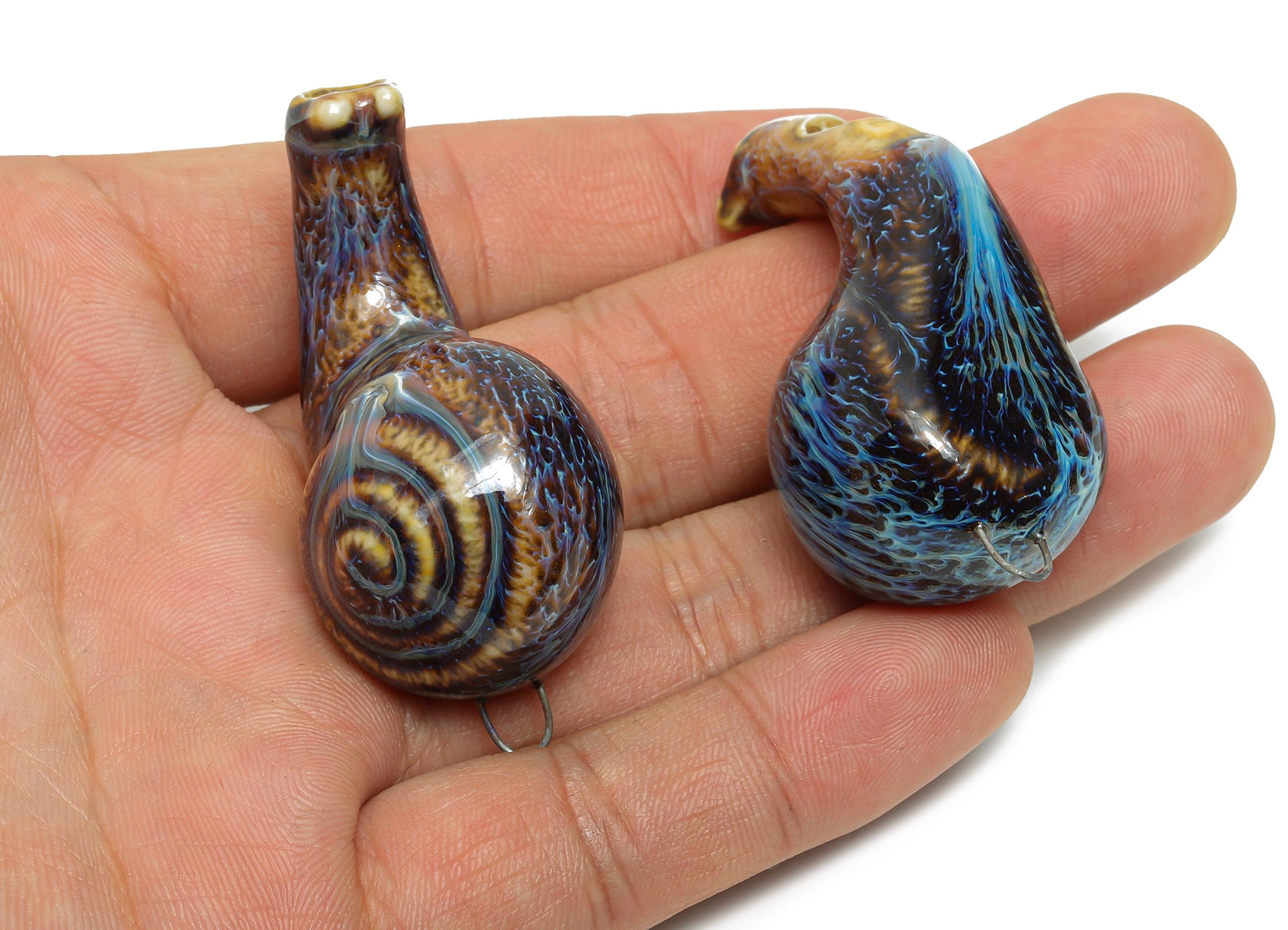 Glazed Ceramic Snail Pendant - Handmade Whistle Necklace Pendant - Whimsical Snail Art Pendant - Handcrafted Jewelry - 55x25x23.5mm - NS2785 - DOMEDBAZAAR