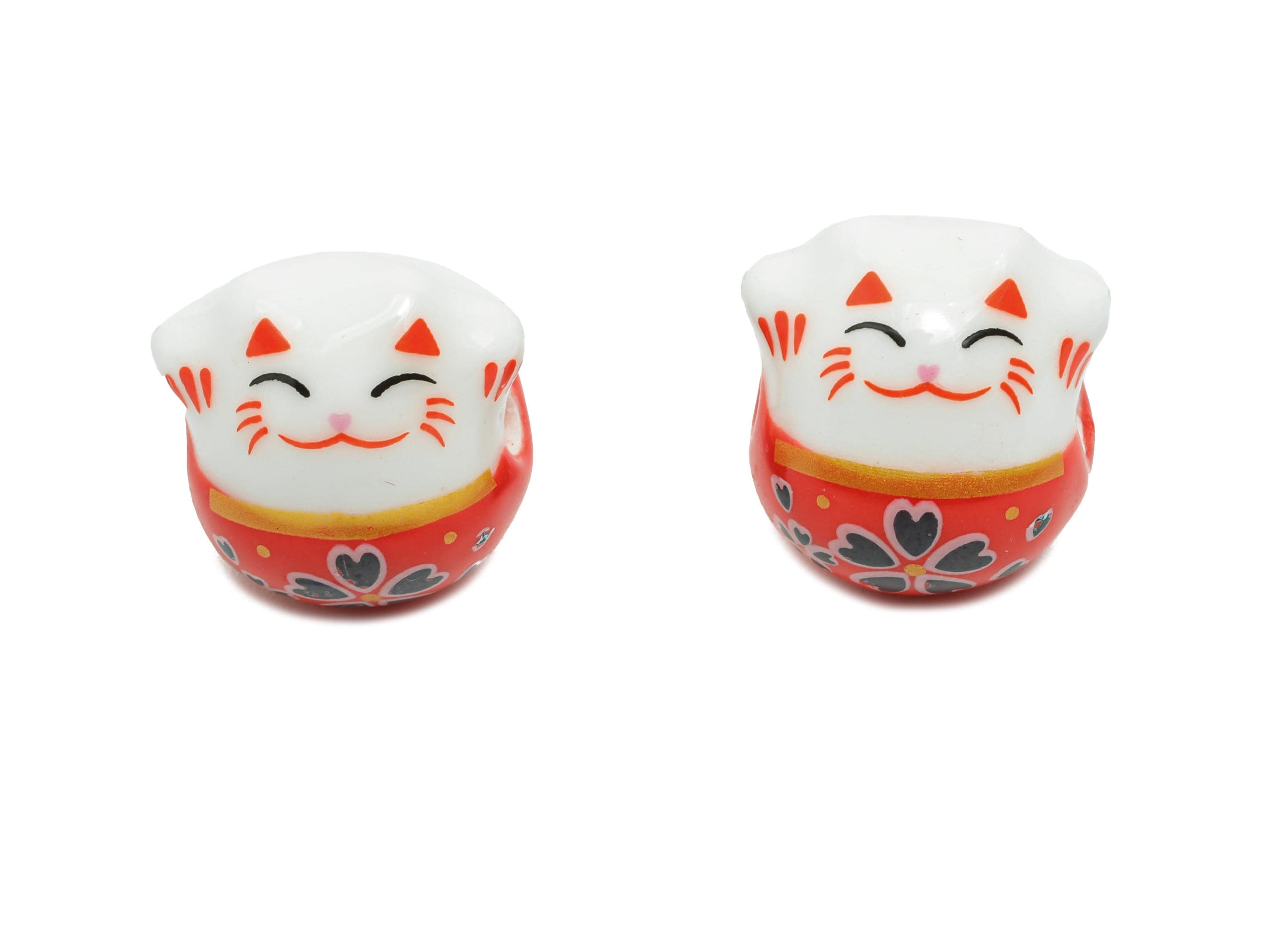 Glazed Ceramic Maneki Neko Bead - Ceramic Fortune Cat Bead - Handmade Maneki Neko Pendant -Macramé Lucky Cat Bead - 14x13x12.42mm - NS2762 - DOMEDBAZAAR