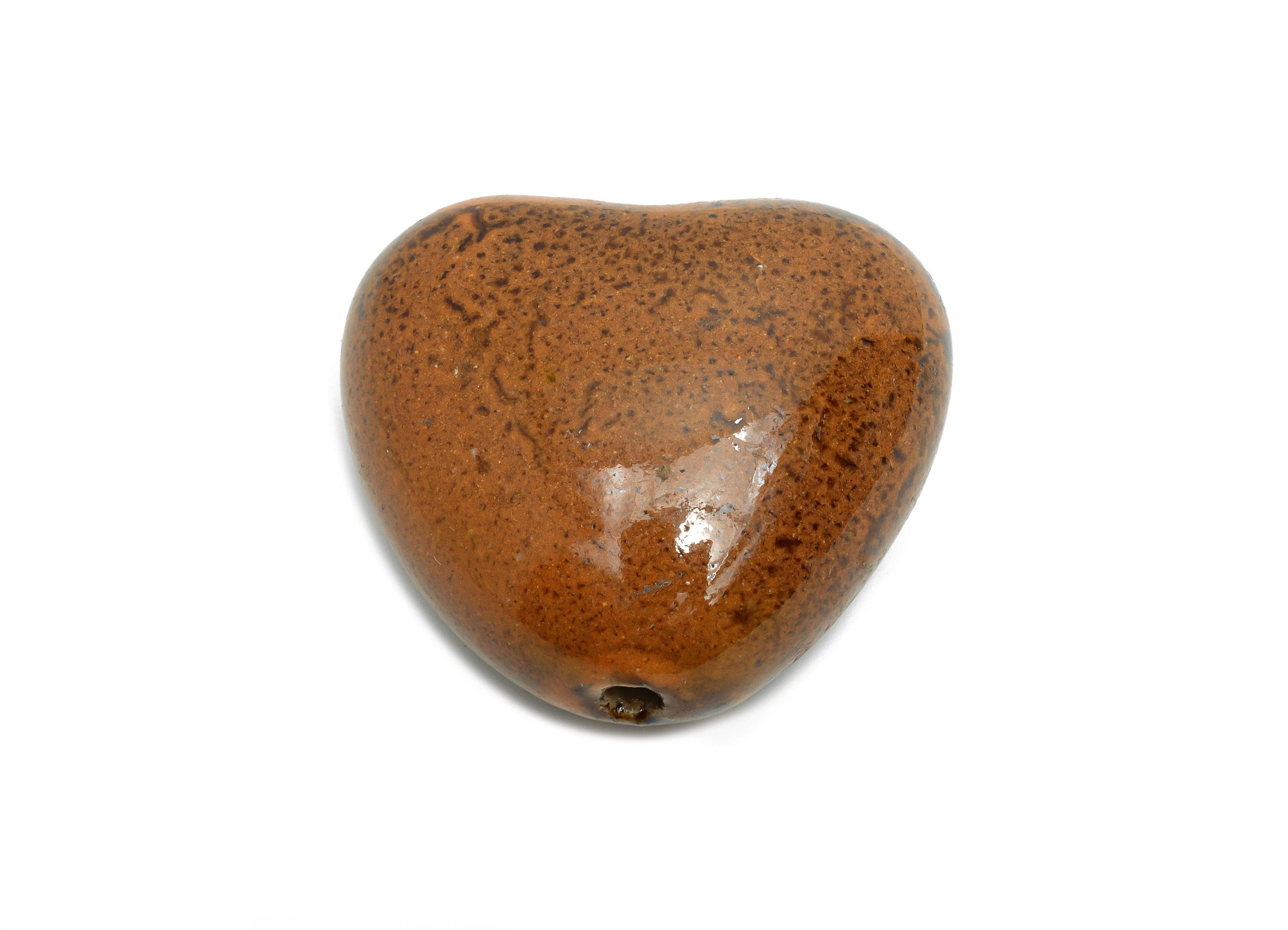 Glazed Ceramic Heart Bead - Boho Heart Bead for Necklace - Handmade Ceramic Heart Bead - Jewelry Making Supplies - 31.67x34.87x19mm - NS2797 - DOMEDBAZAAR