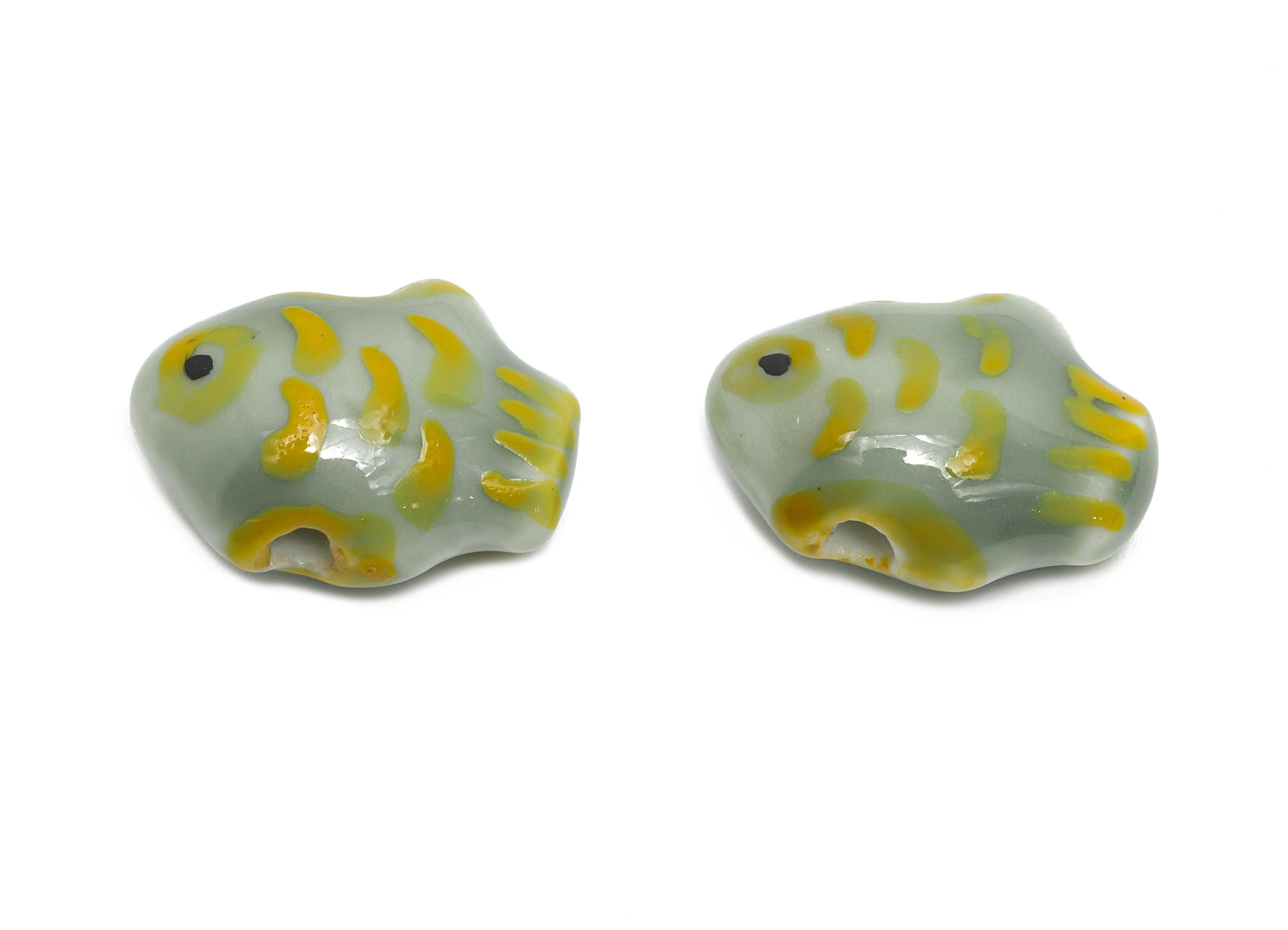 Glazed Ceramic Fish Beads - Colorful Craft Beads for Necklace or Bracelet - Marine Fish Bead - Handmade Kids&#39; Craft - 18x13x8.37mm - NS2765 - DOMEDBAZAAR