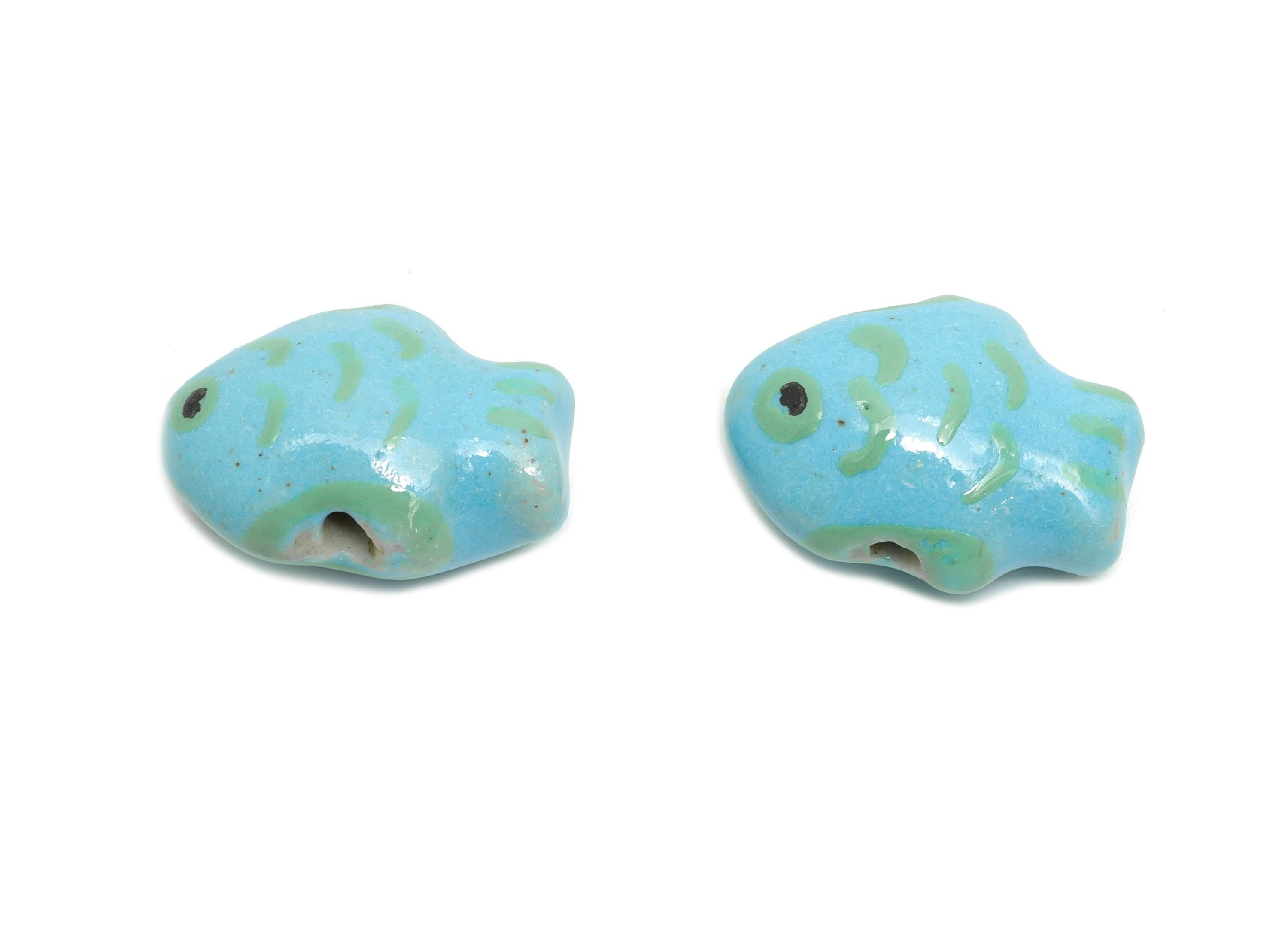 Glazed Ceramic Fish Bead - Colorful Craft Bead for Necklace or Bracelet - Marine Fish Bead - Cute Fish Jewelry Making- 18x13x8.37mm - NS2767 - DOMEDBAZAAR