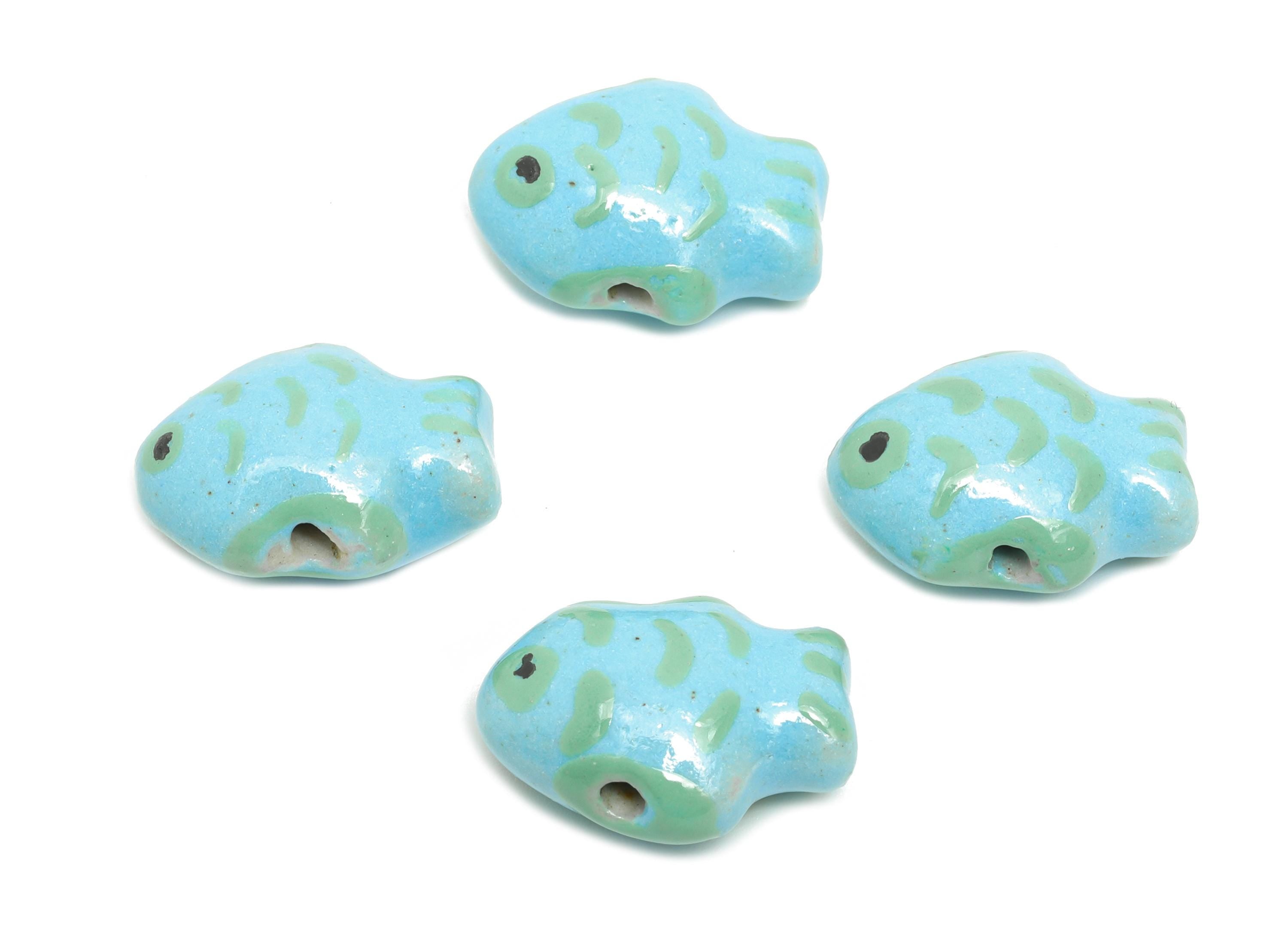 Glazed Ceramic Fish Bead - Colorful Craft Bead for Necklace or Bracelet - Marine Fish Bead - Cute Fish Jewelry Making- 18x13x8.37mm - NS2767 - DOMEDBAZAAR