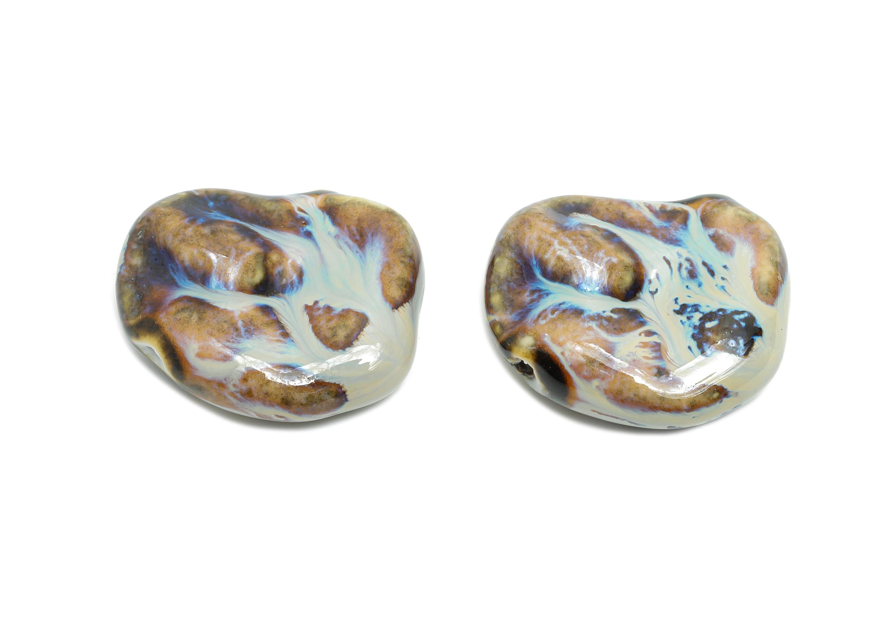 Glazed Ceramic Geometric Beads - Unique Beads Components for Necklace - Abstract Beads - Handmade Making DIY - 32.78x26.82x11.56mm - NS2777A - DOMEDBAZAAR