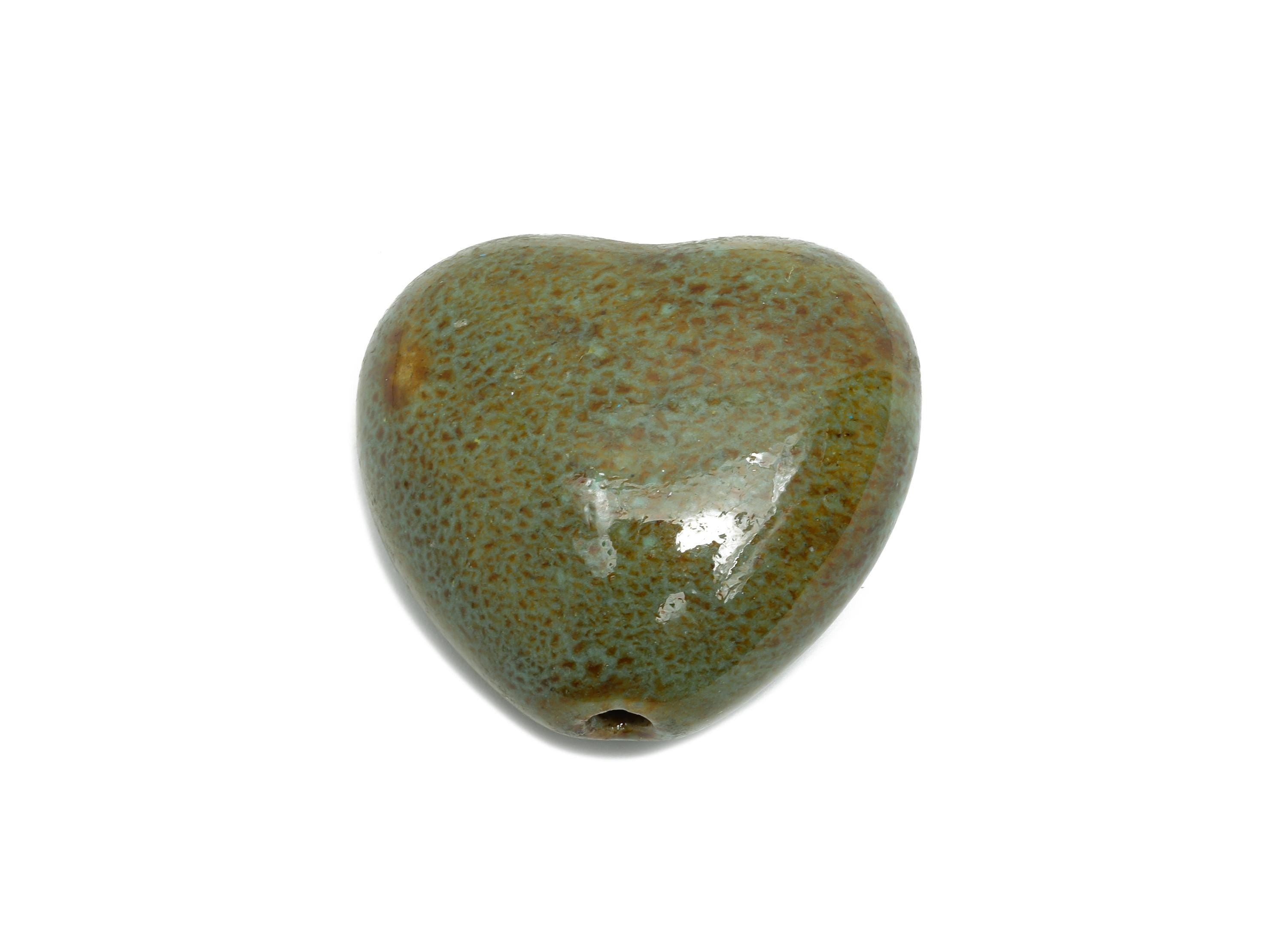 Glazed Ceramic Heart Beads - Vintage Heart Bead for Necklace - Handmade Ceramic Heart Beads - Jewelry Supplies - 32.96x34.89x24mm - NS2796 - DOMEDBAZAAR