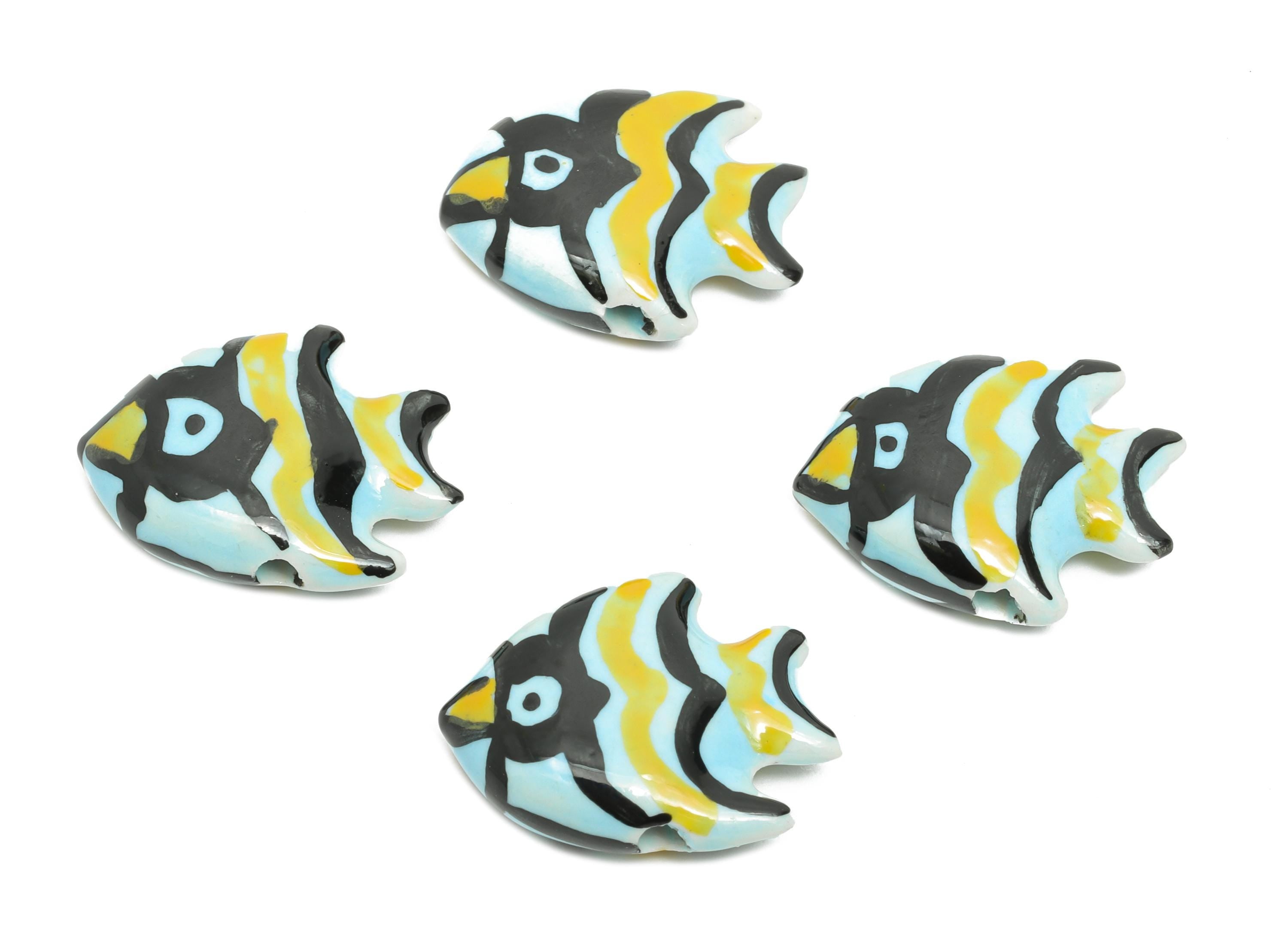 Glazed Ceramic Fish Beads - Colorful Tropical Fish Beads - Marine Handmade Beads Connector - Jewelry Making - 20.8x16.98x6.56mm - NS2853C - DOMEDBAZAAR