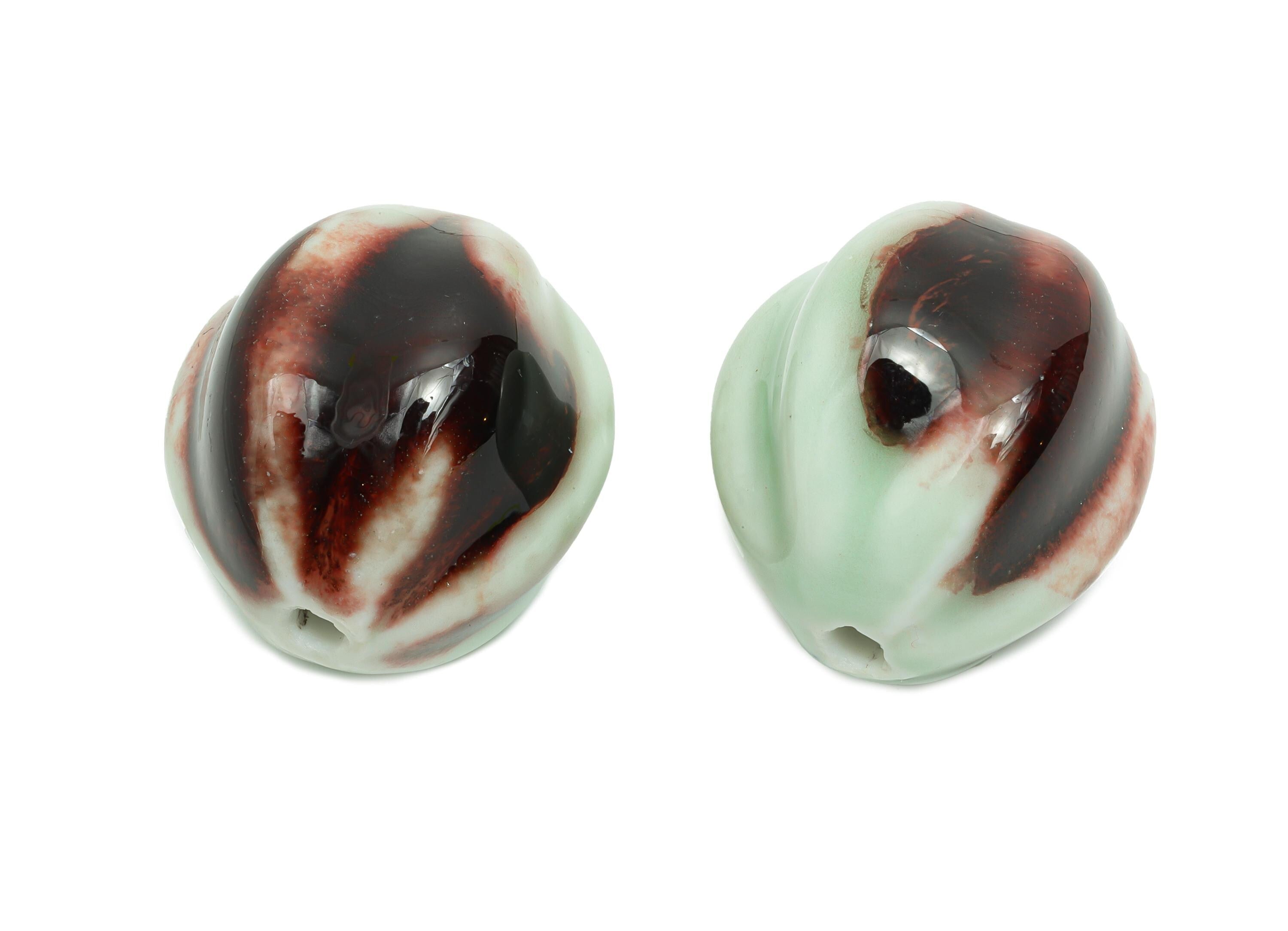 Striped Oval Ceramic Bead - Craft Beads for Necklace or Bracelet - Rustic Artisan - Textured Ceramic  Making Supplies - 27x25x25mm - NS2814 - DOMEDBAZAAR