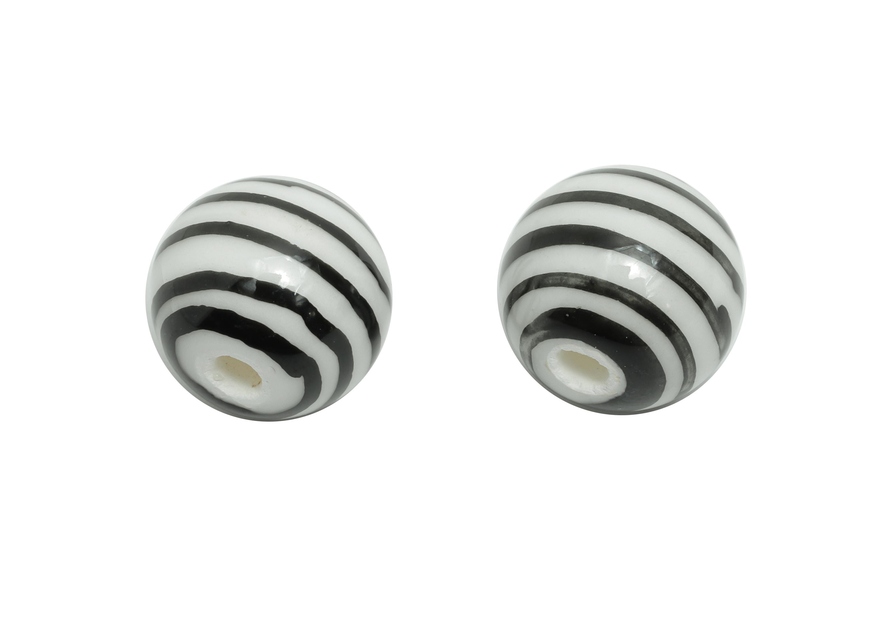 Black Striped Ceramic Beads - Colorful Handmade Beads - Boho Chic Ceramic Beads for Bracelet - Striped Bead Making - 12x12.28x12mm - NS2858E - DOMEDBAZAAR