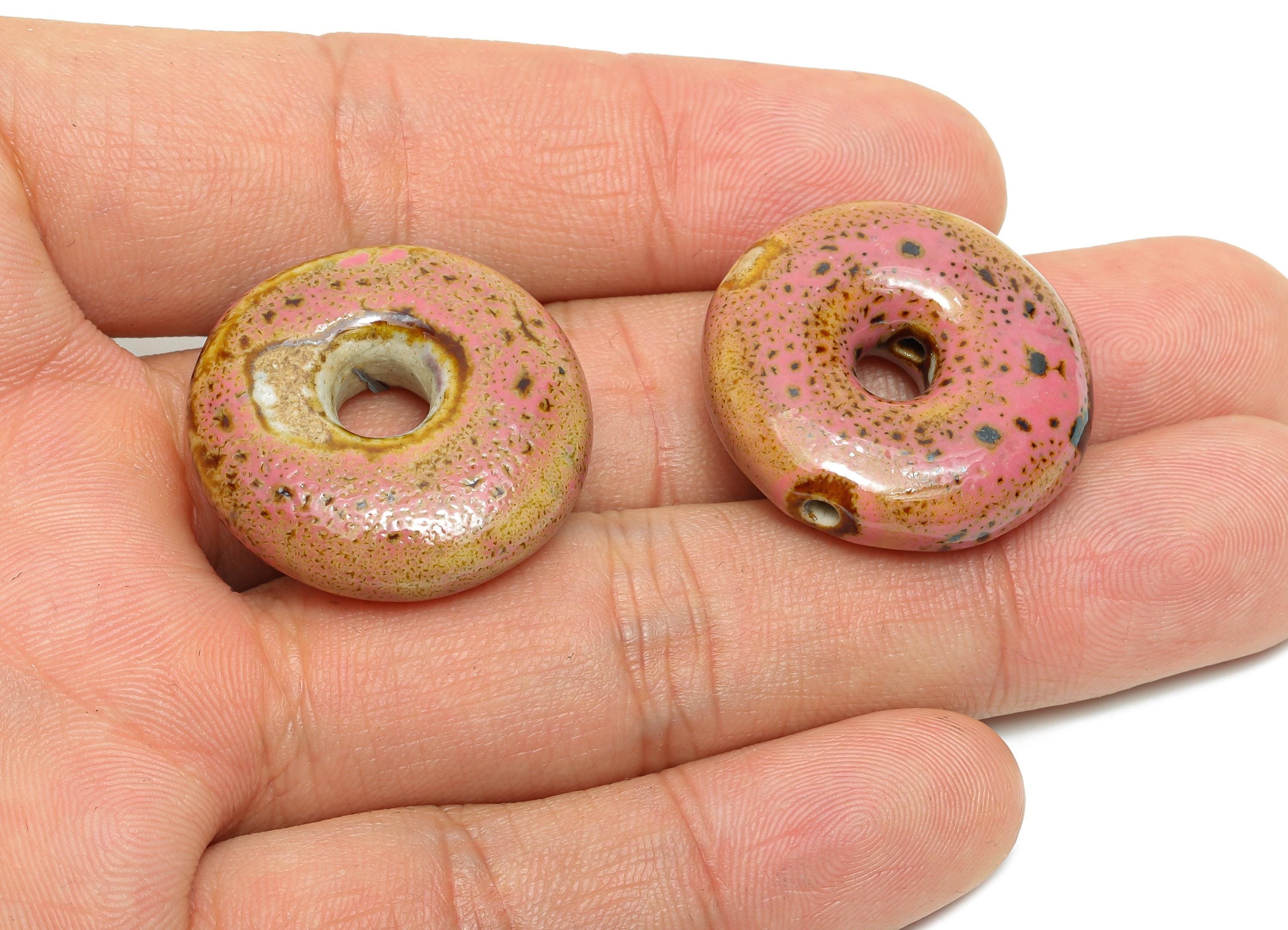 Glazed Ceramic Donut Bead - Round Porcelain Pendant - Minimalist Artisan Bead - Boho Fish Bead for DIY Jewelry - 26x26x8.55mm - NS2815 - DOMEDBAZAAR