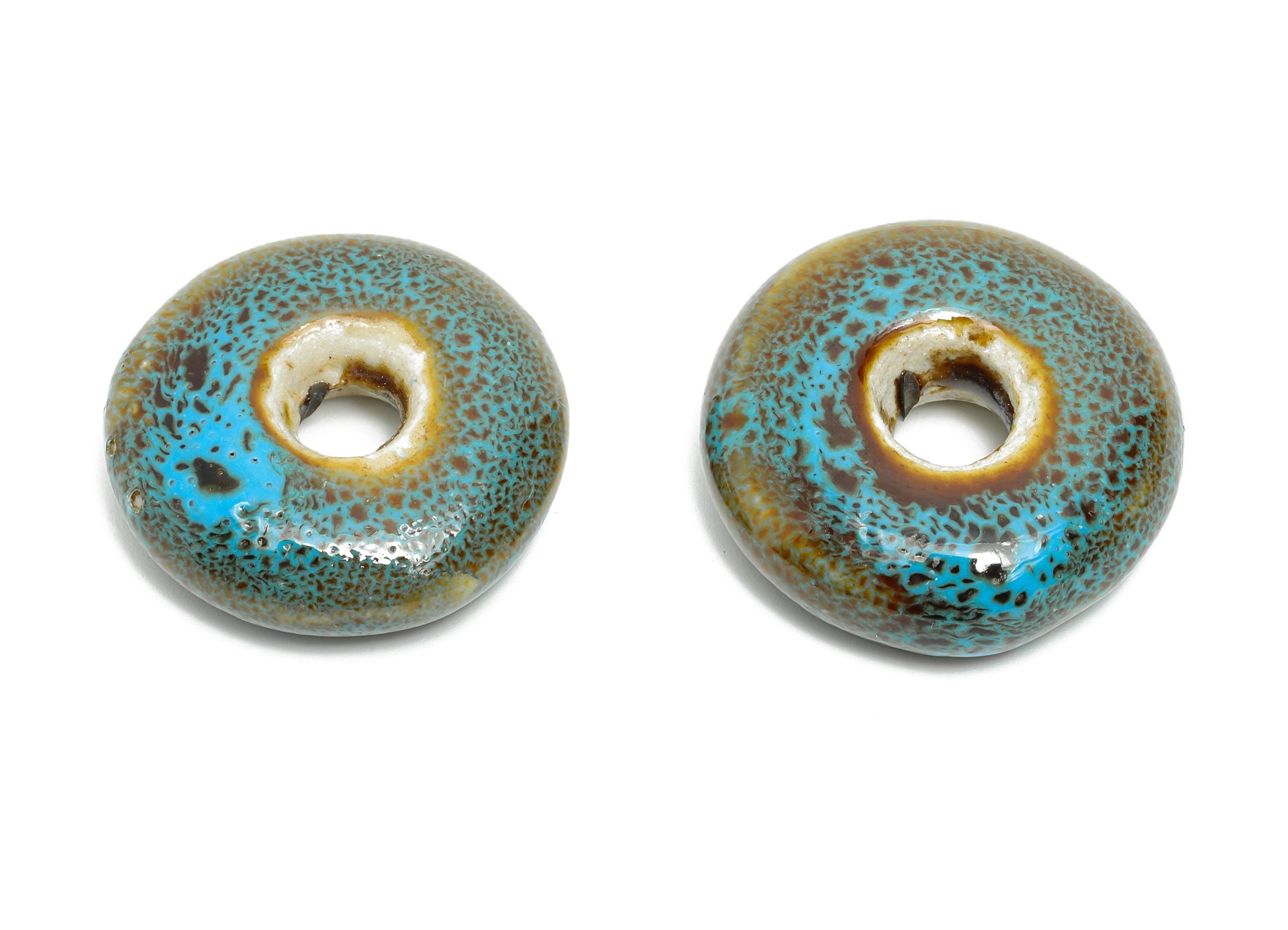 Glazed Ceramic Donut Bead - Round Porcelain Pendant - Minimalist Artisan Bead - Boho Fish Bead for DIY Jewelry -26x26x8.09mm - NS2808 - DOMEDBAZAAR