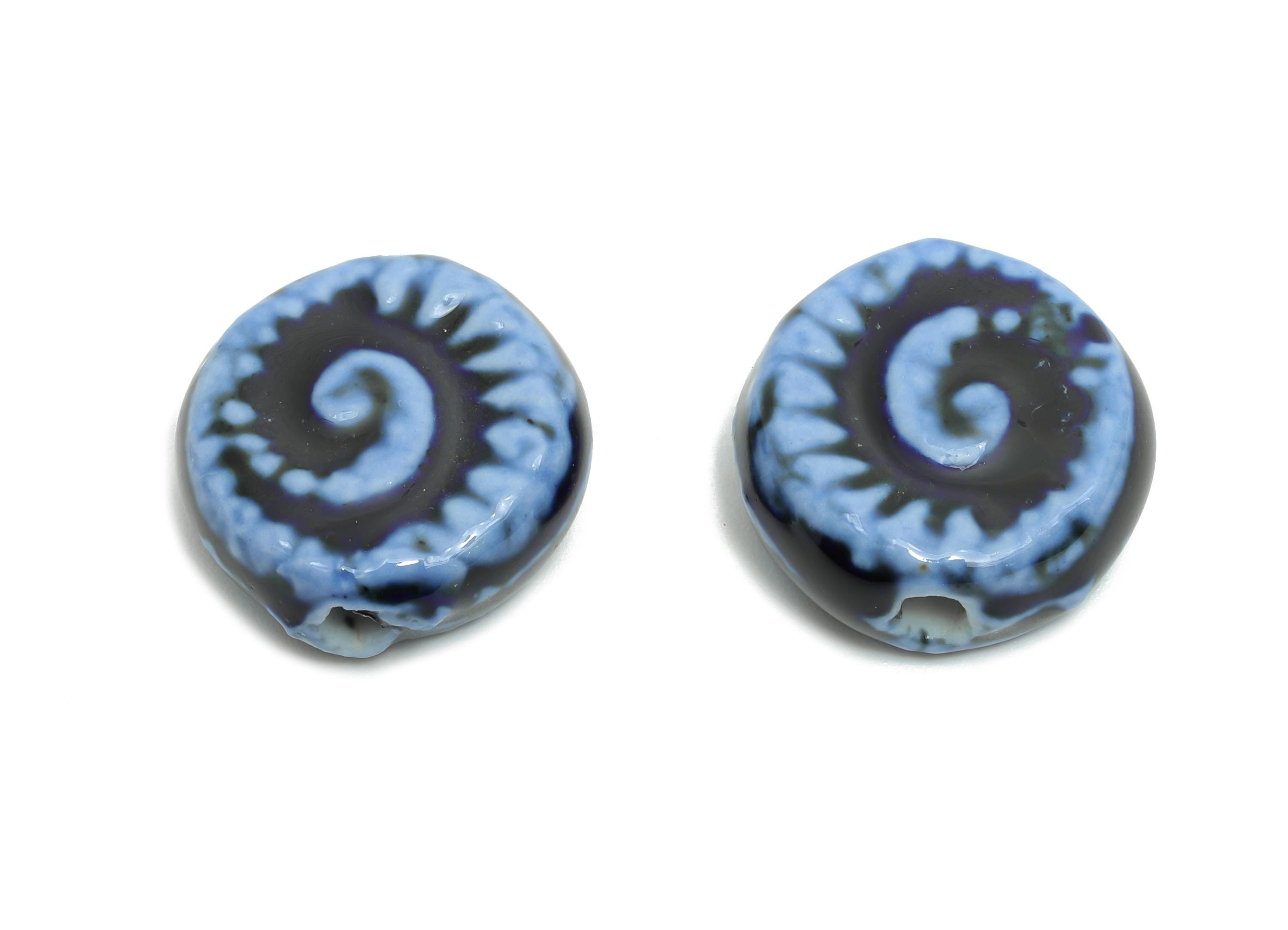 Glazed Ceramic Spiral Bead - Textured Ceramic Bead Component - Artisan Spiral Handmade Bead - Jewelry Making Supplies - 17x17x6.5mm - NS2774 - DOMEDBAZAAR