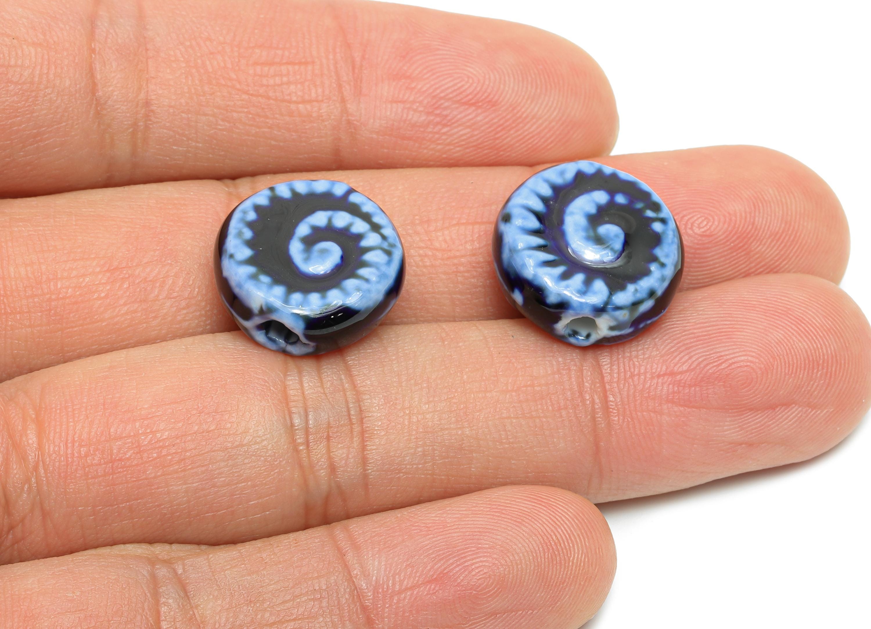 Glazed Ceramic Spiral Bead - Textured Ceramic Bead Component - Artisan Spiral Handmade Bead - Jewelry Making Supplies - 17x17x6.5mm - NS2774 - DOMEDBAZAAR