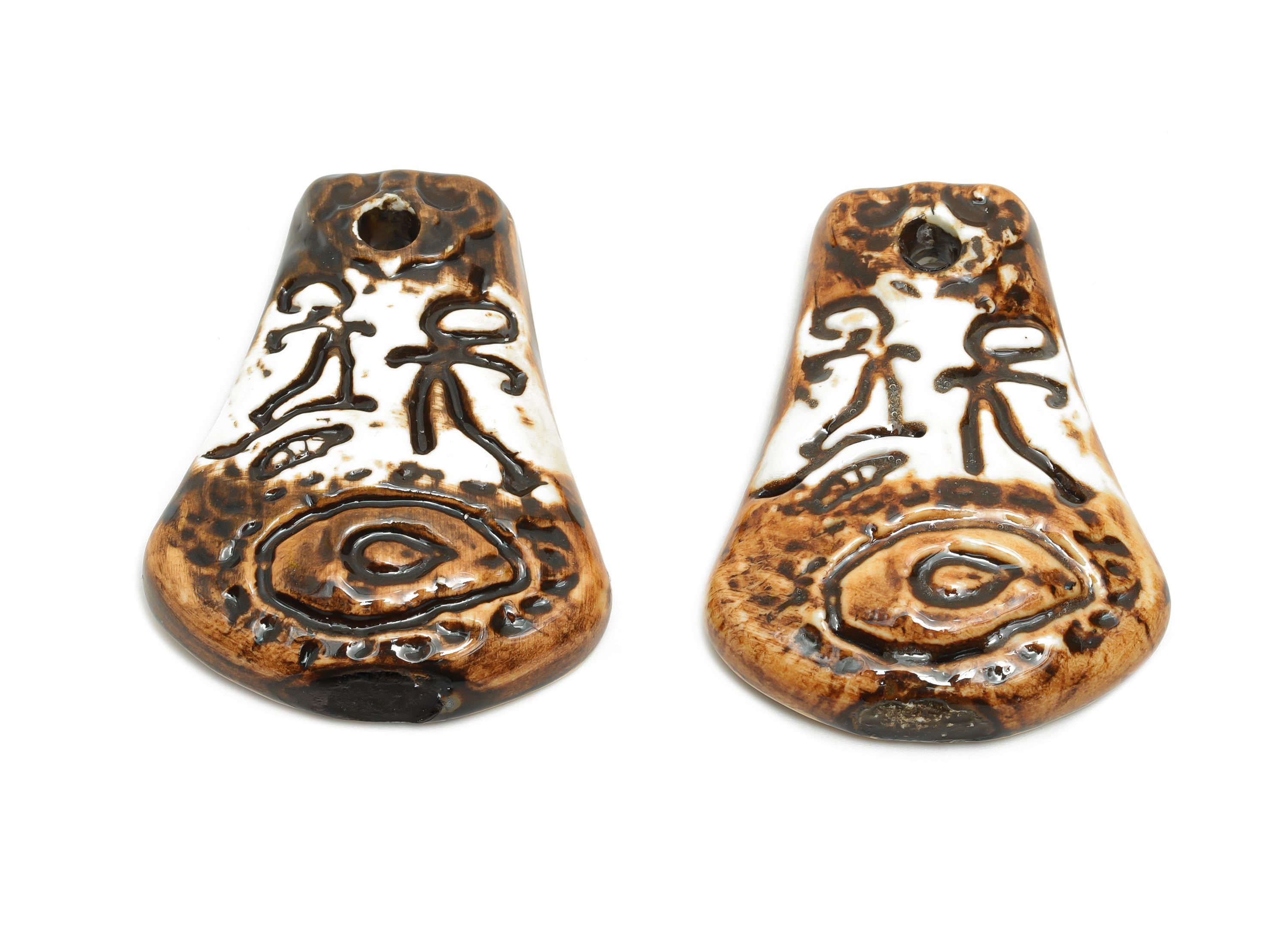 Glazed Ceramic Pendant - Anthropomorphic Figures Porcelain Pendant - Handcrafted Artifact - Boho Cultural Relic Jewelry - 54x41x10mm -NS2786 - DOMEDBAZAAR