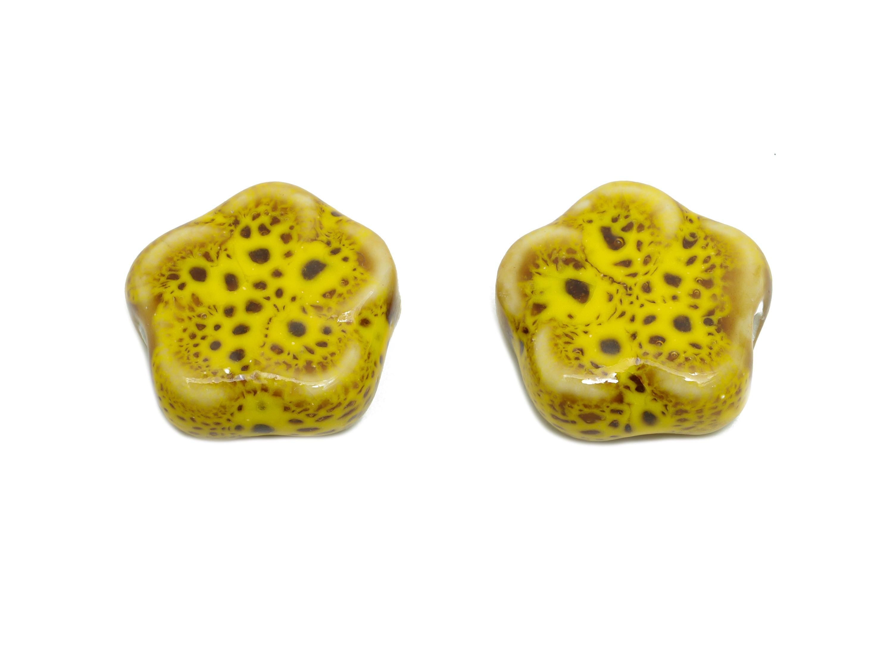 Glazed Ceramic Flower Beads - Textured Ceramic Spiral Beads Component - Handmade Beads - Jewelry Making Beads - 15.9x16.29x6.9mm - NS2844 - DOMEDBAZAAR
