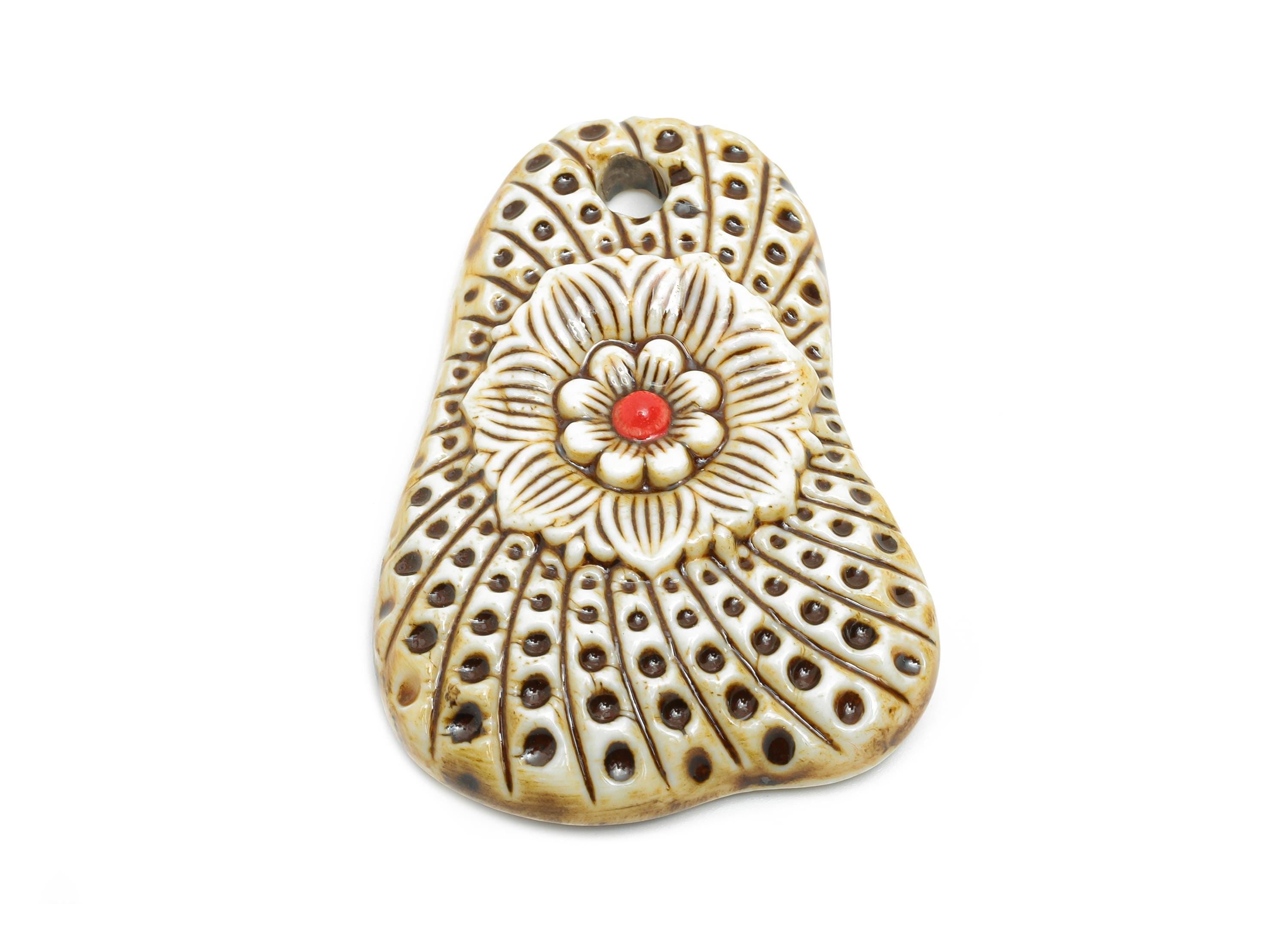 Glazed Ceramic Pendant - Vintage Traditional Craftsmanship Pendant - Handcrafted Artifact - Boho Cultural Relic Jewelry - 55x39x10mm -NS2787 - DOMEDBAZAAR