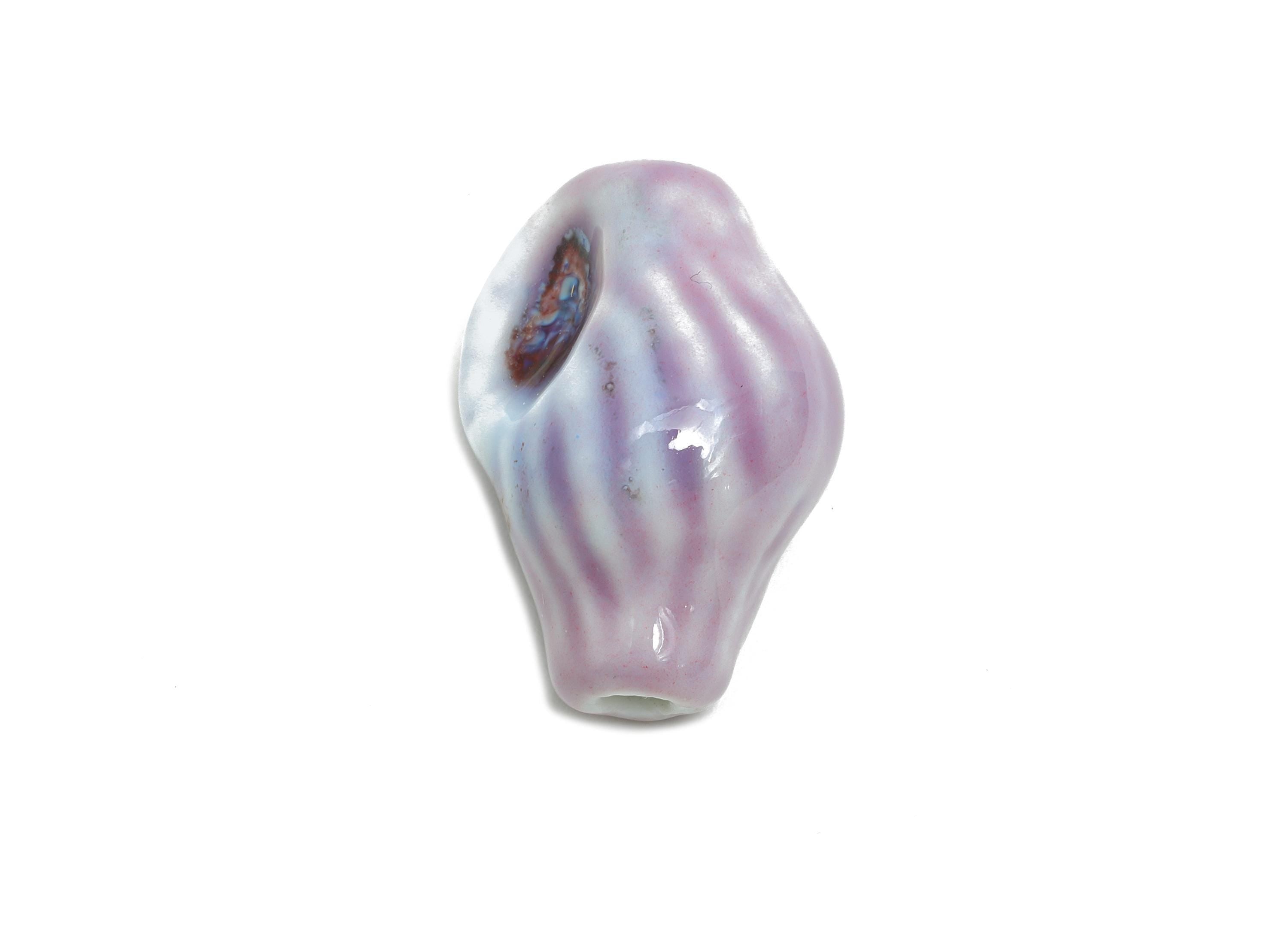 Glazed Ceramic Conch Shell Bead - Textured Shell Bead for Bracelet - Handmade Ceramic Beads - Jewelry Making - 21.07x14.43x12.36mm - NS2846E - DOMEDBAZAAR