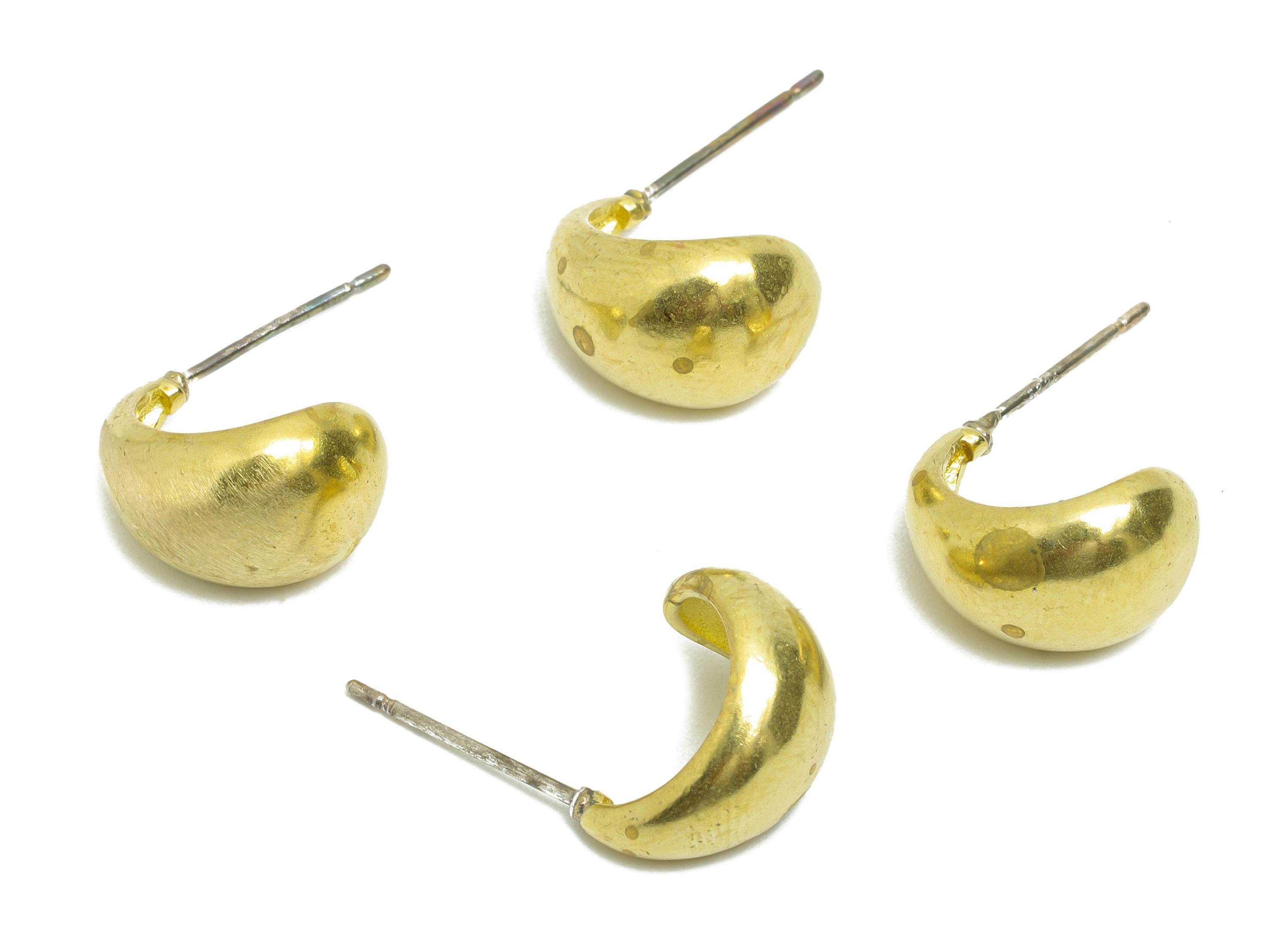 Brass Drop Earring Stud - Raw Brass Mini Chunky Hoop Earrings - Brass Minimalist Hoop Earring Stud - Dainty Gold Huggies - 12x8x9mm- PP10640 - DOMEDBAZAAR