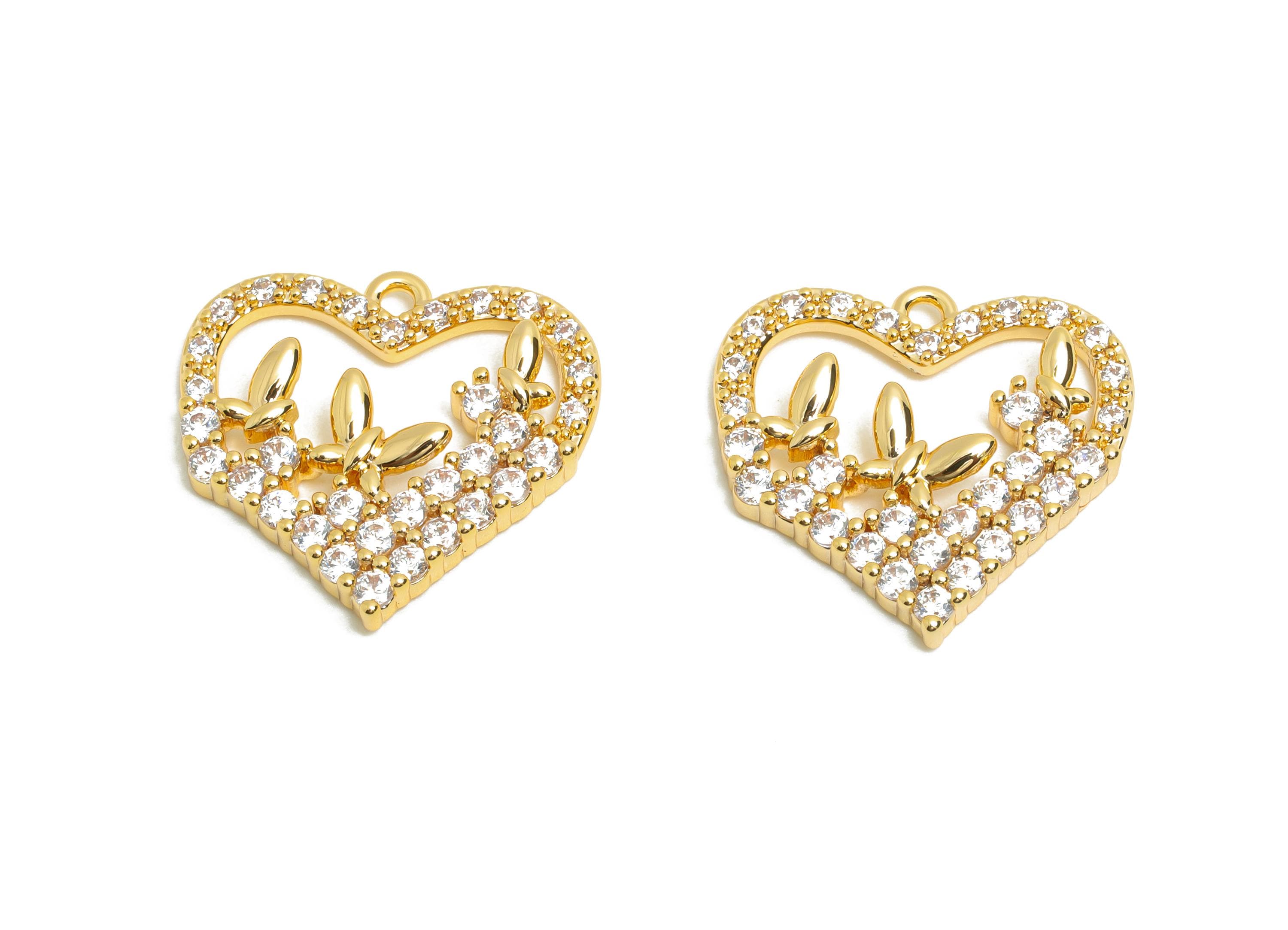 Brass CZ Heart Pendant - Brass Zircon Butterfly Luxury Pendant for Necklaces - 18K Real Gold Plating - Gold Jewelry - 17x16x3mm -RGP10834 - DOMEDBAZAAR