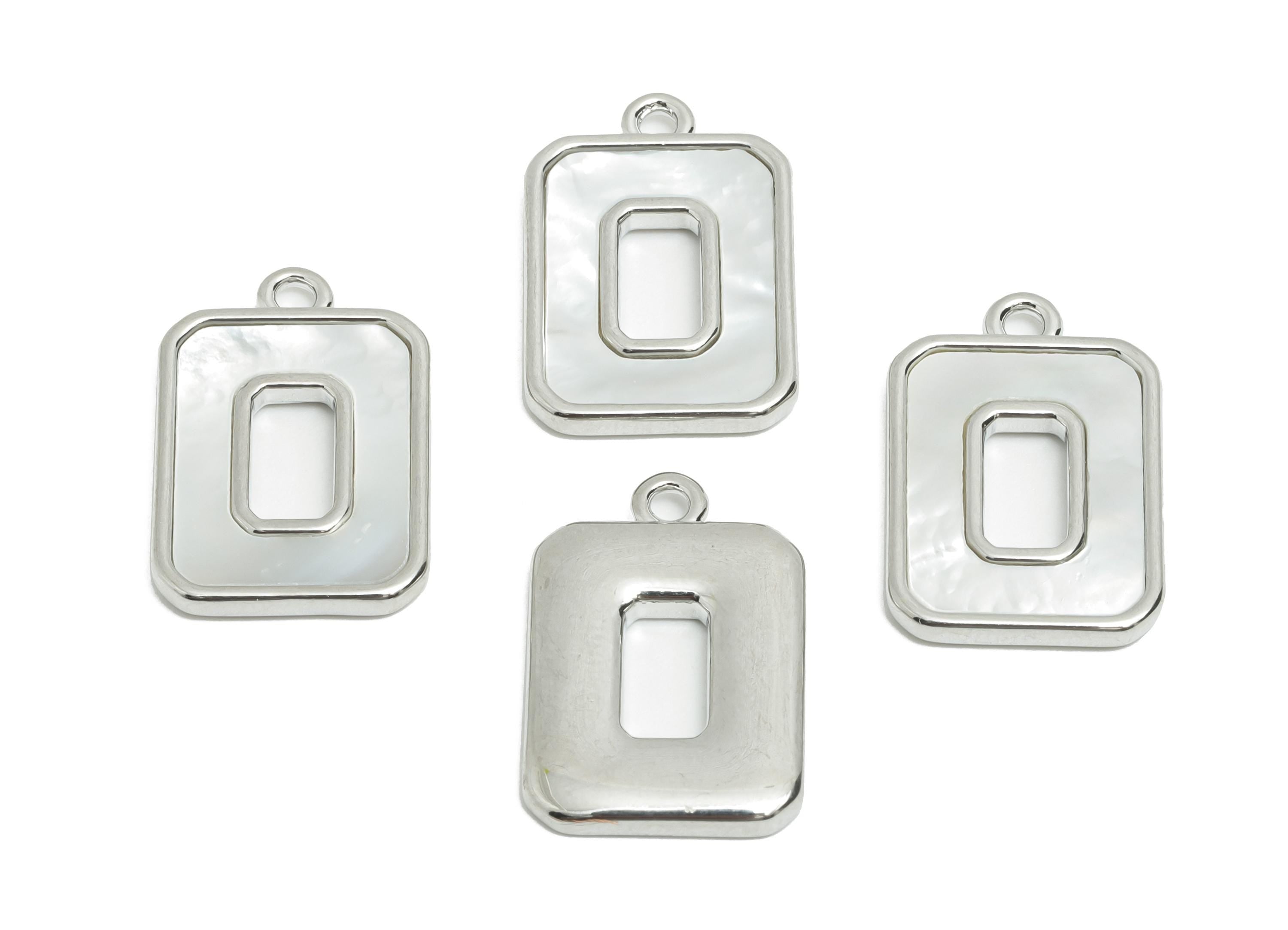 Rectangle Shell Charm - Brass Geometric Shell Pendant - Elegant Hollow Charm for Necklace - 18K White Gold Plated - 19.8x13x3mm - RGP10840 - DOMEDBAZAAR