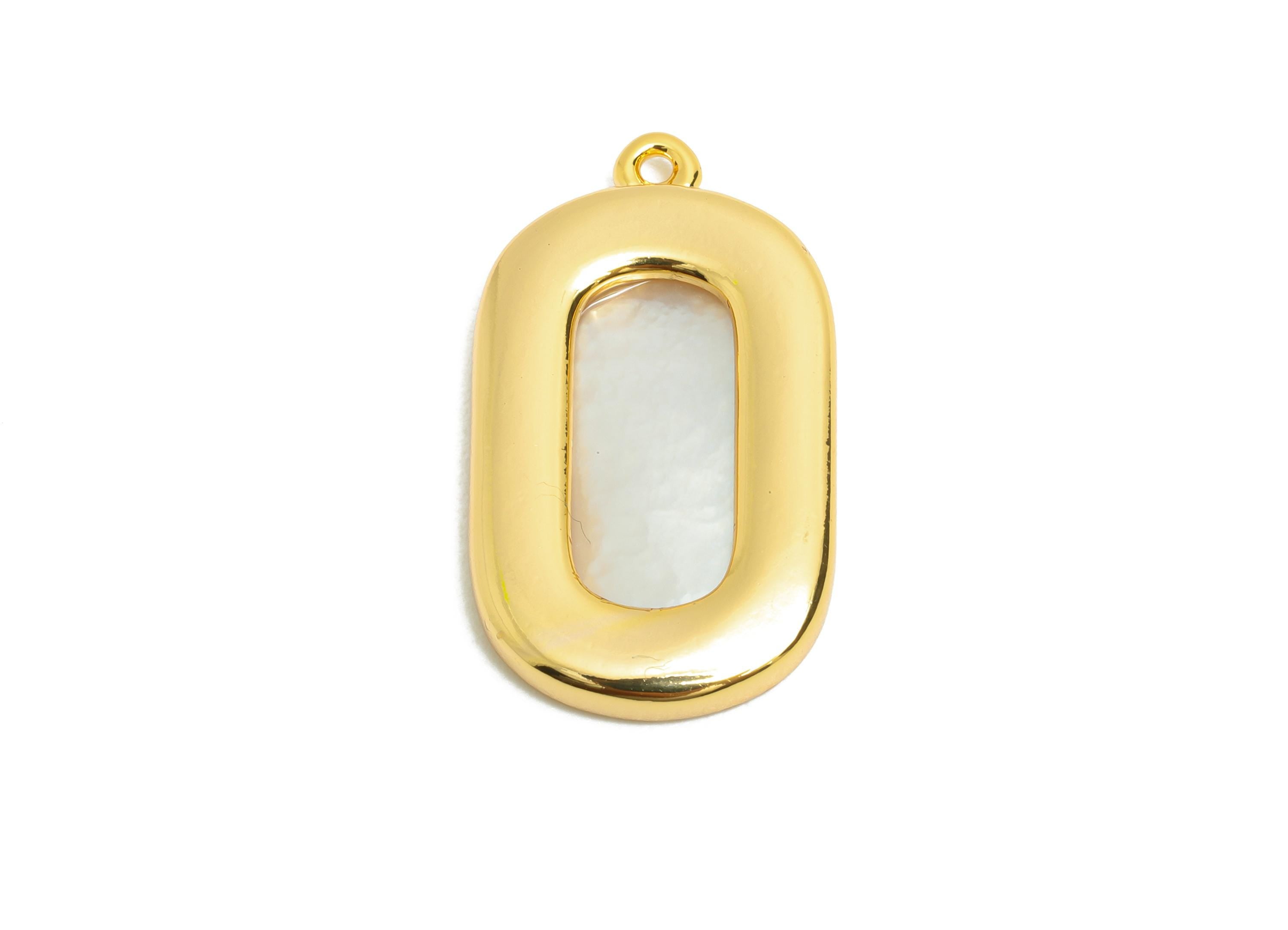 Oval Rectangle Shell Charm - Brass Frame Geometric Shell Pendant - Modern Gold Charm for Necklace - 18K Gold Plated - 22.7x13x2mm - RGP10841 - DOMEDBAZAAR