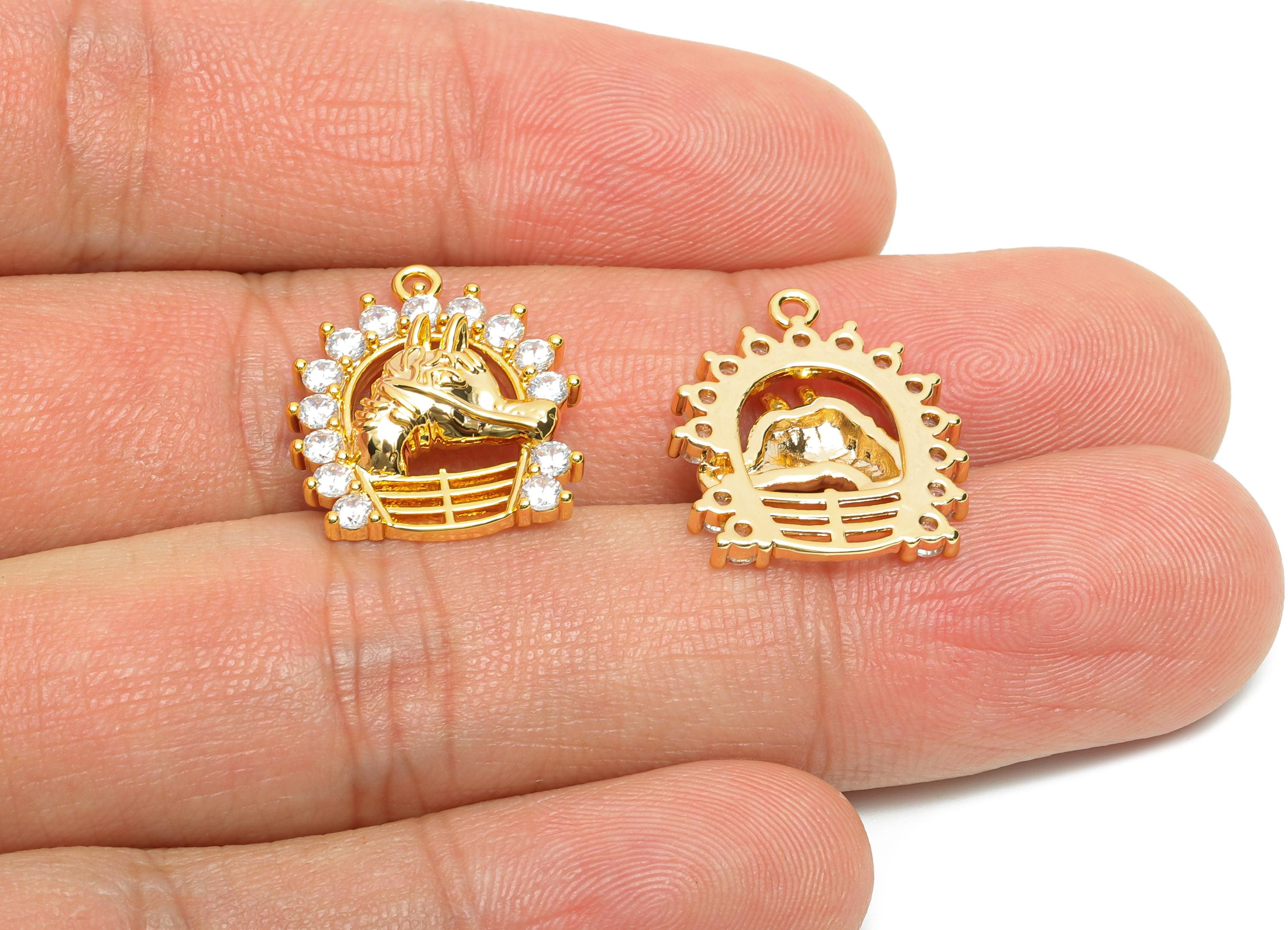 Dainty Horse Pendant - Brass Zircon Equestrian Pendant - 18K Real Gold Plating - Glittering Horse Charm for DIY Jewelry - 18x16x3mm-RGP10832 - DOMEDBAZAAR