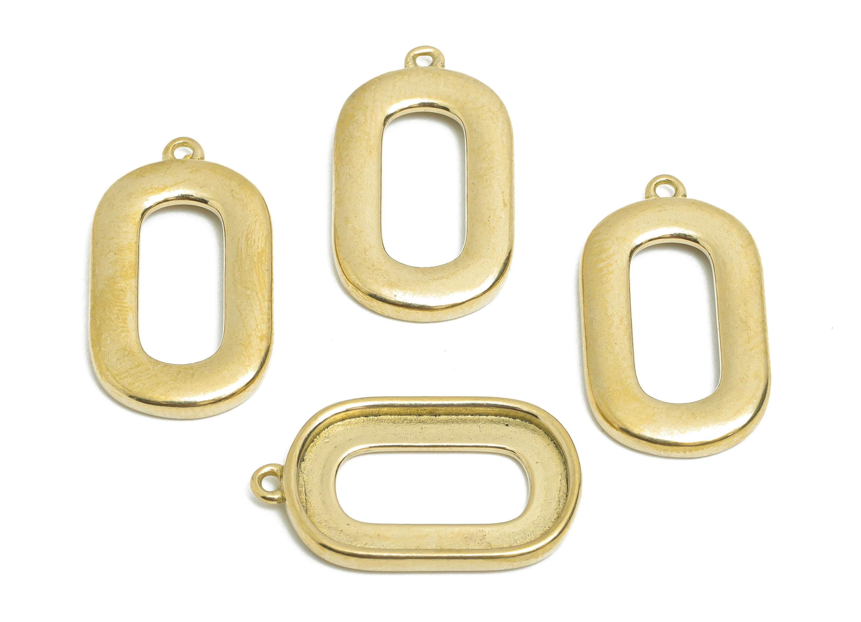 DIY Pendant Setting - Raw Brass Oval Rectangle Charm for Necklace - Rectangle Hollow Pendant -Customizable Jewelry Base - 22x13x2mm -PP11257 - DOMEDBAZAAR