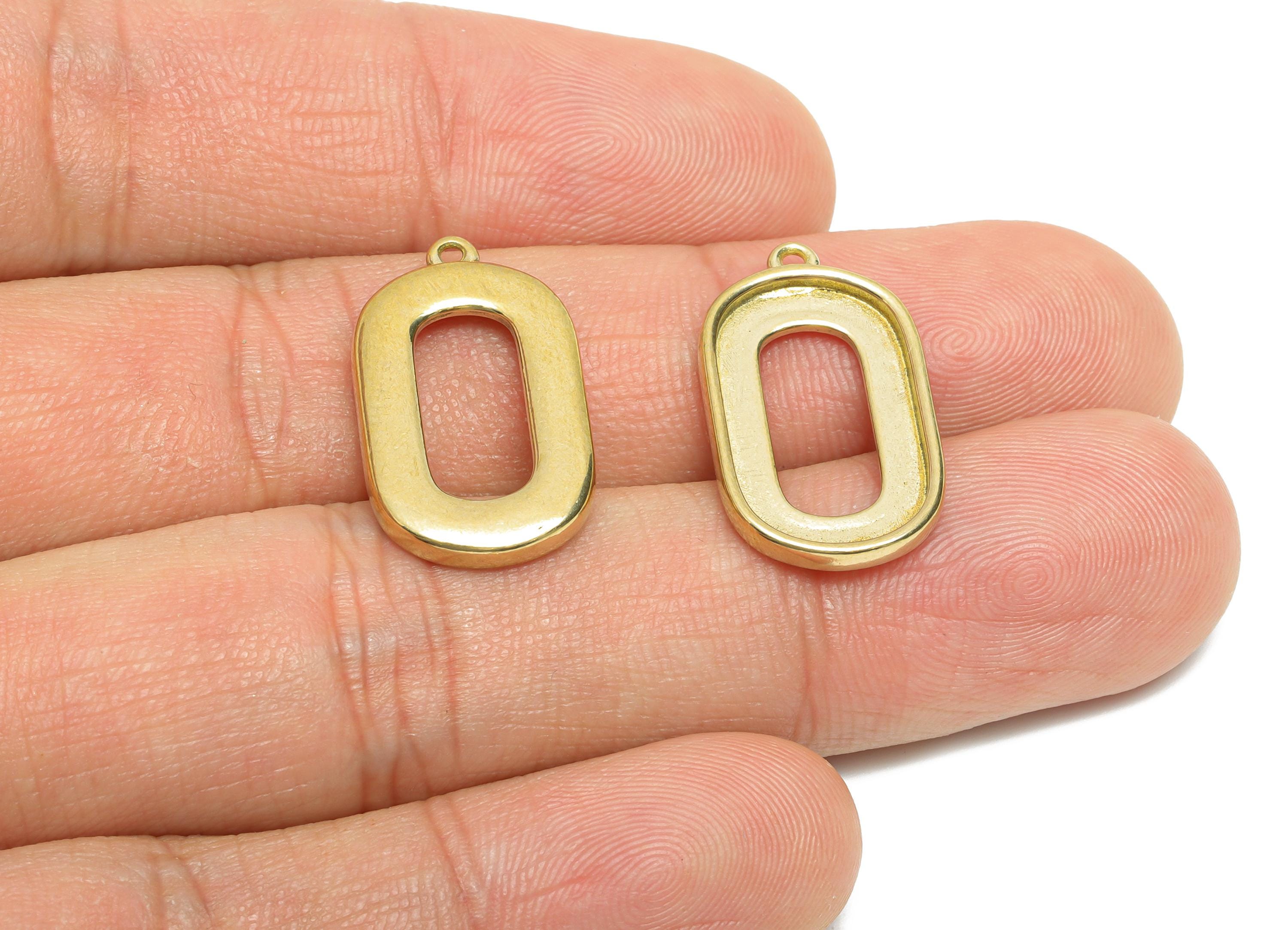 DIY Pendant Setting - Raw Brass Oval Rectangle Charm for Necklace - Rectangle Hollow Pendant -Customizable Jewelry Base - 22x13x2mm -PP11257 - DOMEDBAZAAR