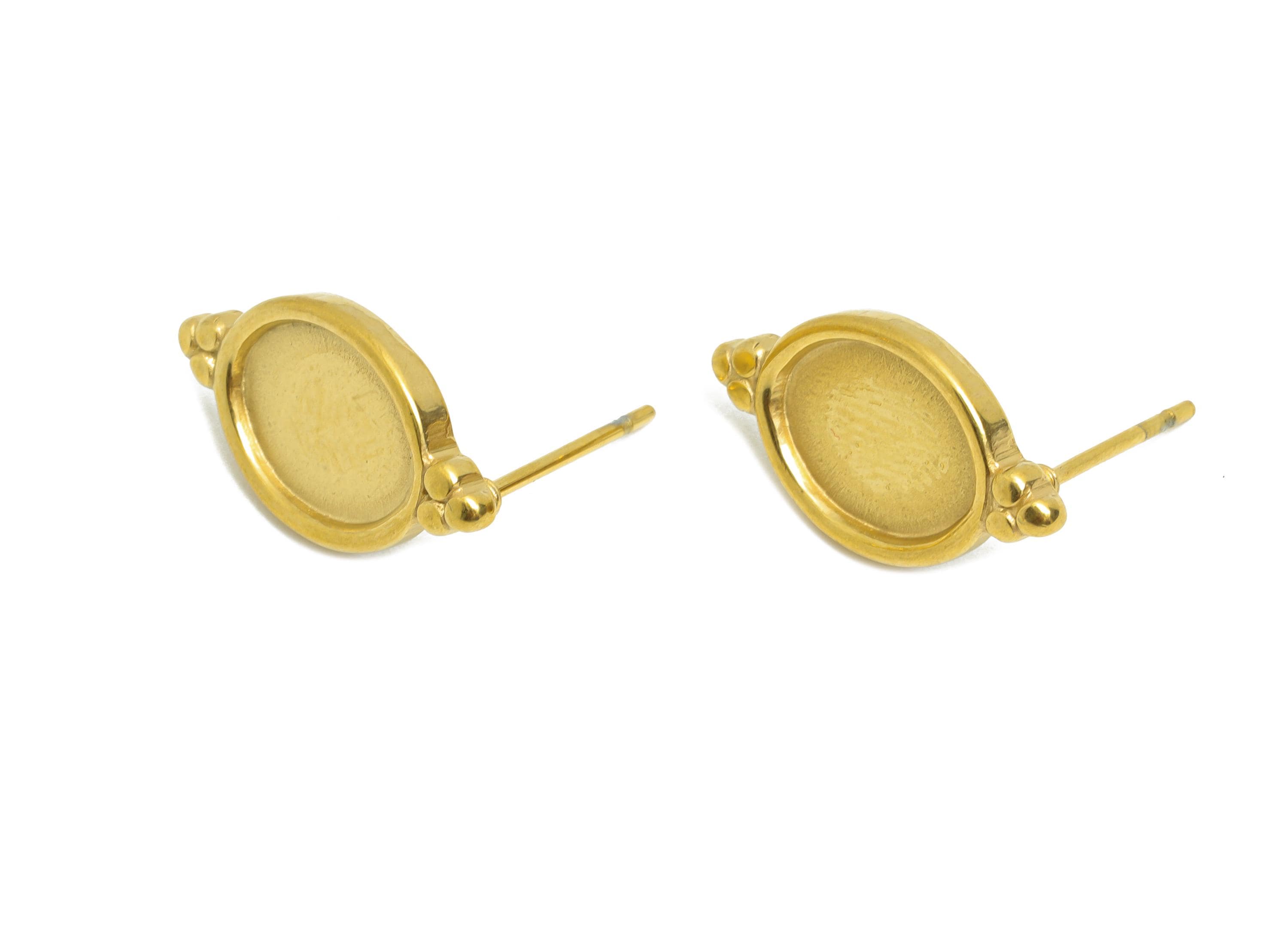 Oval Bezel Stud Earring - Steel Vintage Earring Post - Antique Jewelry Findings  - Oval Cabochon Earring Setting - 17x10x2.04mm - SS2164G - DOMEDBAZAAR