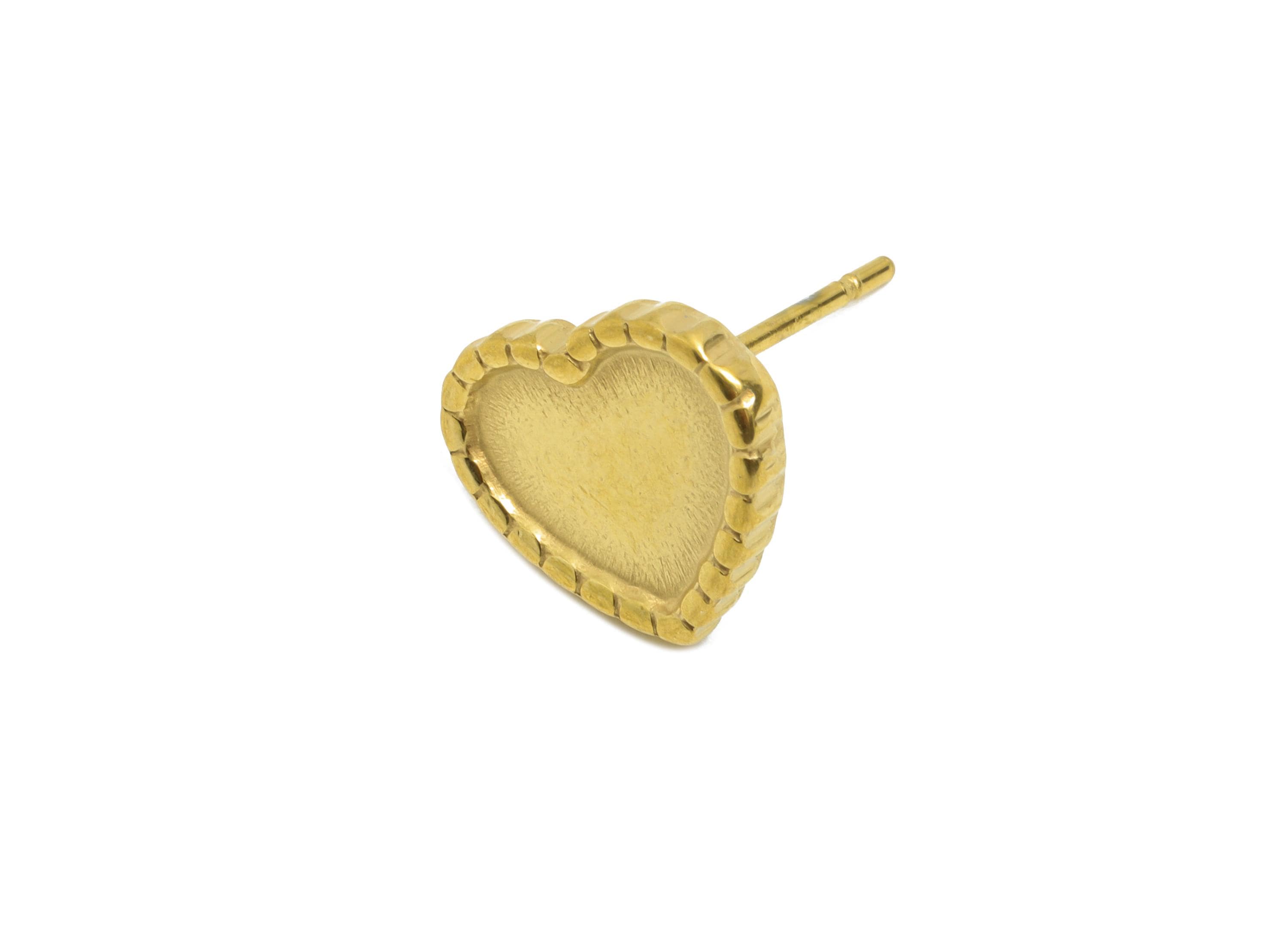 Heart Bezel Stud Earring - Steel Vintage Earring Post - Romantic Handmade Jewelry - Earring for Personalized Creations - 12x10x1mm - SS2149G - DOMEDBAZAAR