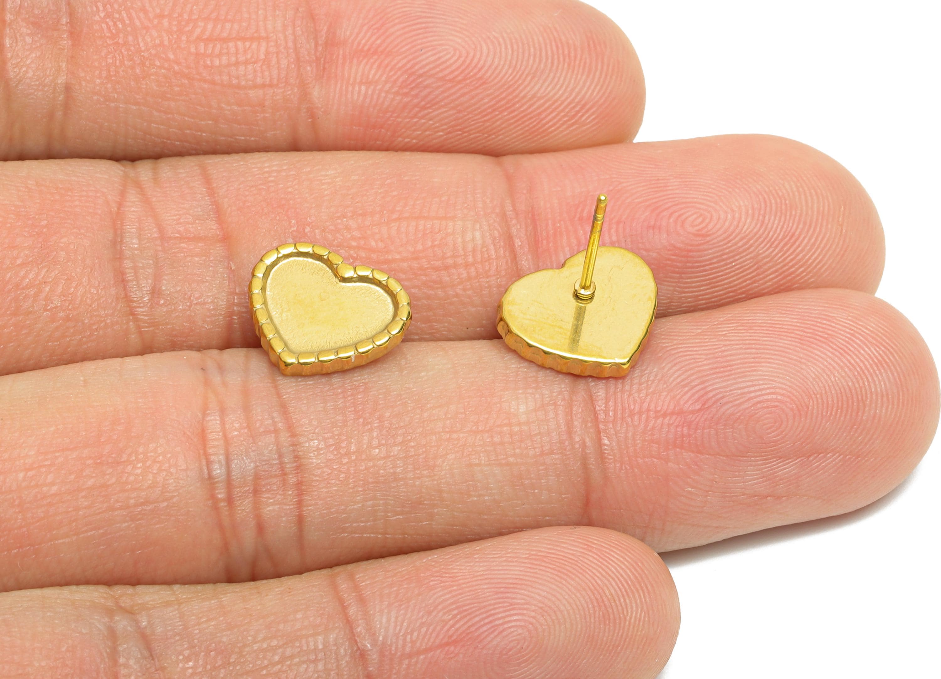 Heart Bezel Stud Earring - Steel Vintage Earring Post - Romantic Handmade Jewelry - Earring for Personalized Creations - 12x10x1mm - SS2149G - DOMEDBAZAAR