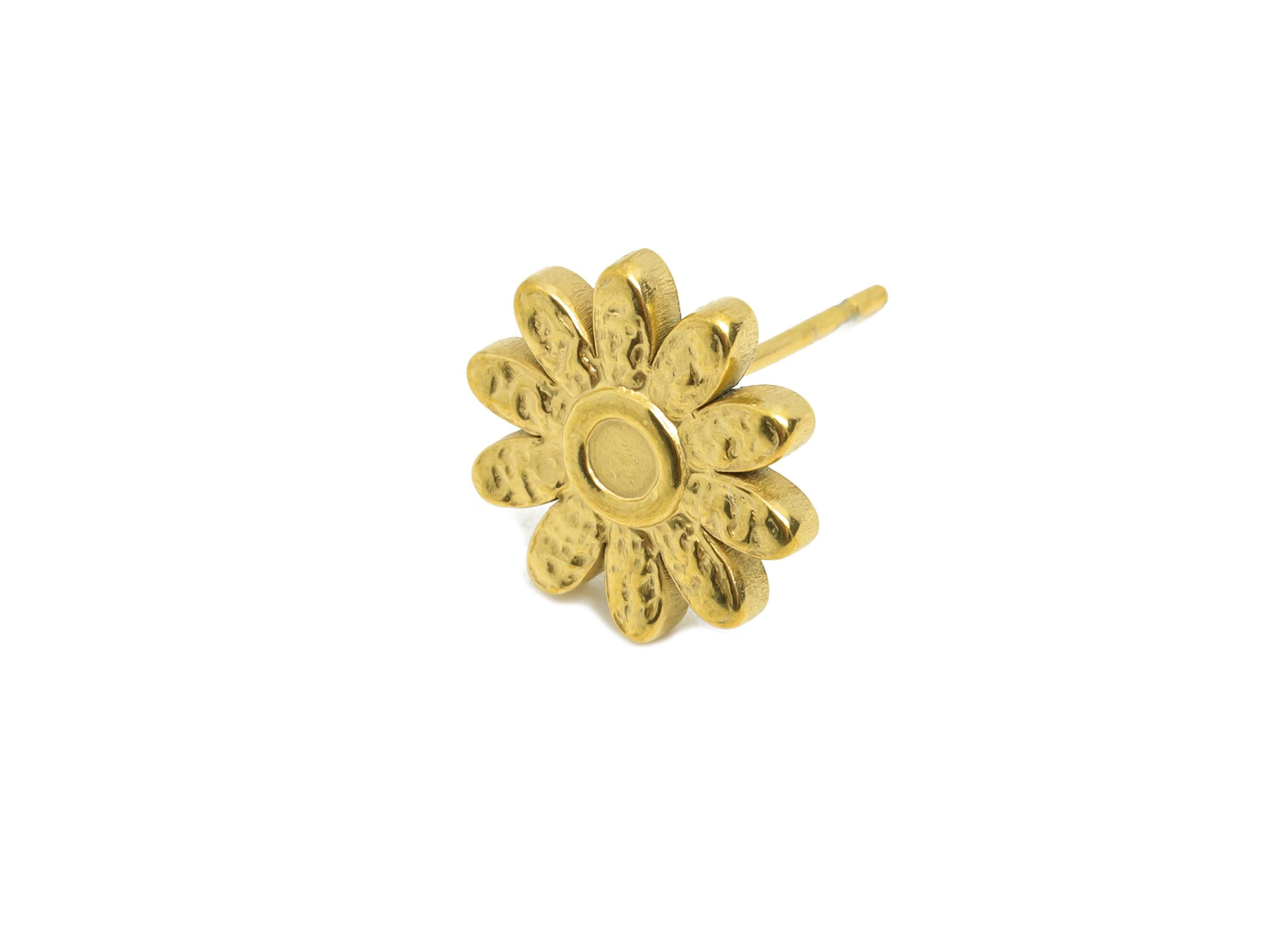 Stainless Steel Daisy Stud - Whimsical Gold Flower Earring Post - Dainty Botanical Earring - Spring Bloom Jewelry - 11x11.9x2mm - SS2183G - DOMEDBAZAAR