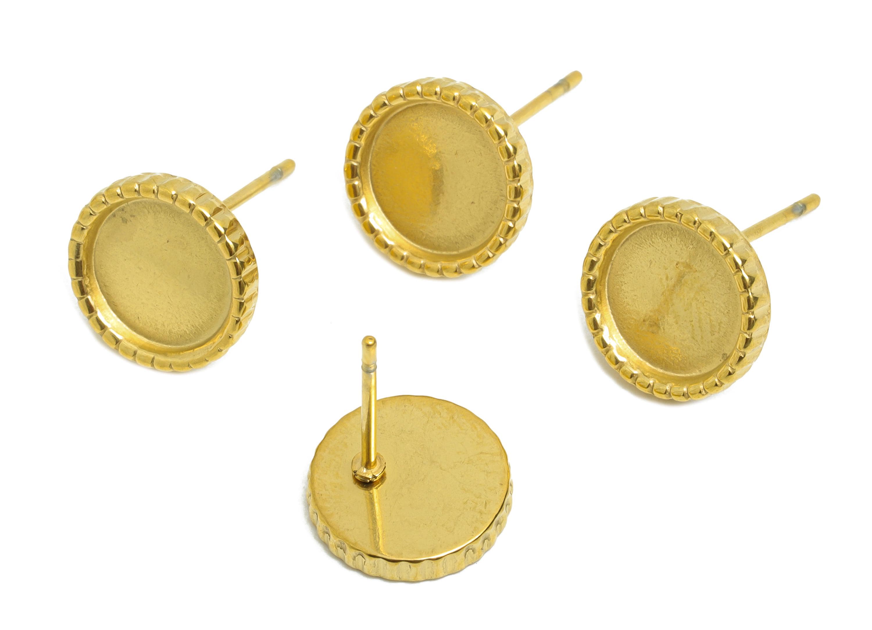 Steel Bezel Stud Earring - Steel Vintage Earring Post - Blank Bezel for Customization Jewelry - DIY Resin Earring Setting -10x10x2mm-SS2152G - DOMEDBAZAAR