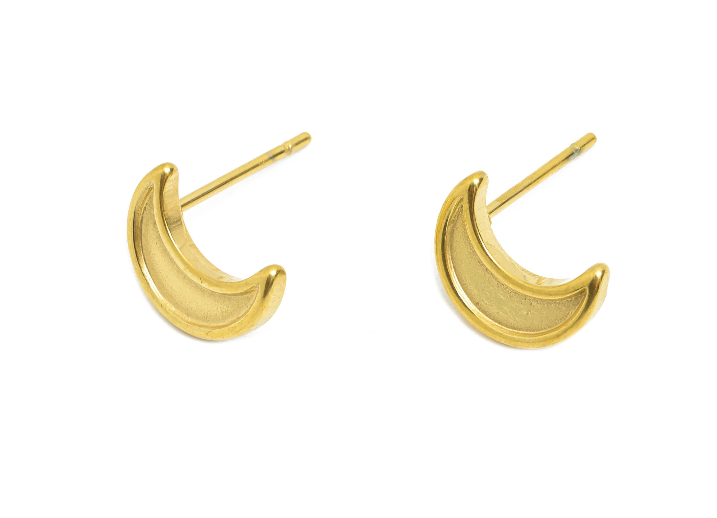 Stainless Steel Crescent Studs - Gold Celestial Moon Earring Post - Simple Moon Earring Stud - Steel Jewelry - 10.66x7.97x1.78mm - SS2151G - DOMEDBAZAAR