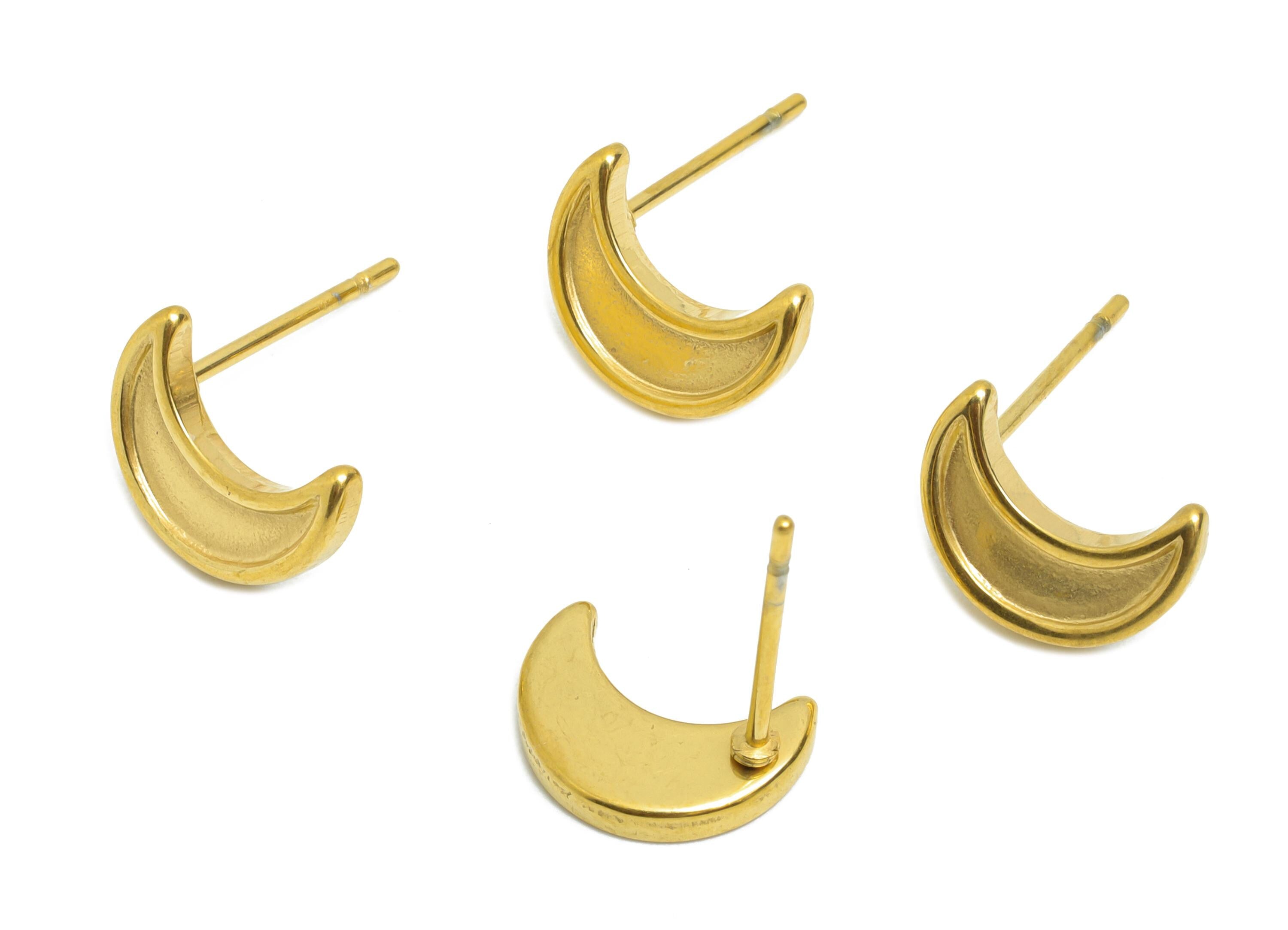 Stainless Steel Crescent Studs - Gold Celestial Moon Earring Post - Simple Moon Earring Stud - Steel Jewelry - 10.66x7.97x1.78mm - SS2151G - DOMEDBAZAAR