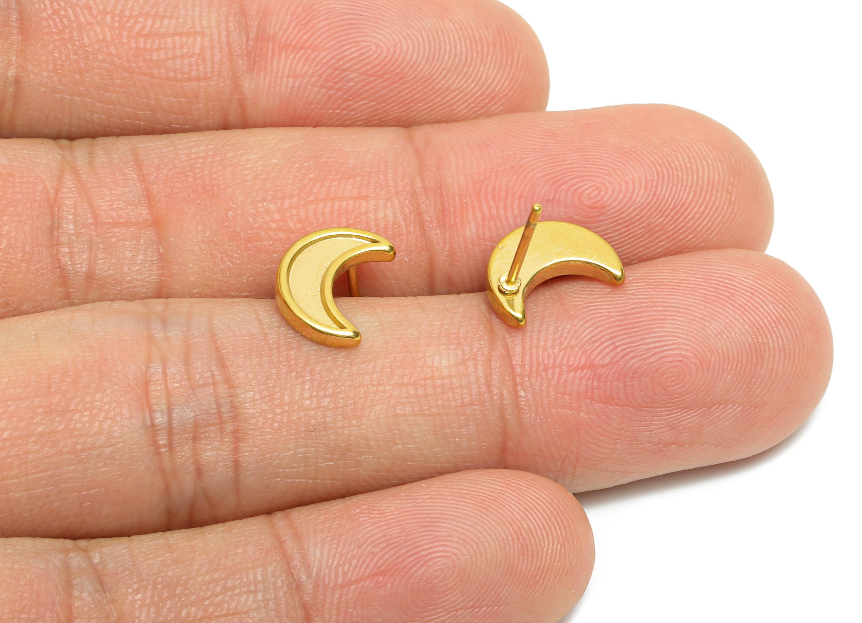 Stainless Steel Crescent Studs - Gold Celestial Moon Earring Post - Simple Moon Earring Stud - Steel Jewelry - 10.66x7.97x1.78mm - SS2151G - DOMEDBAZAAR