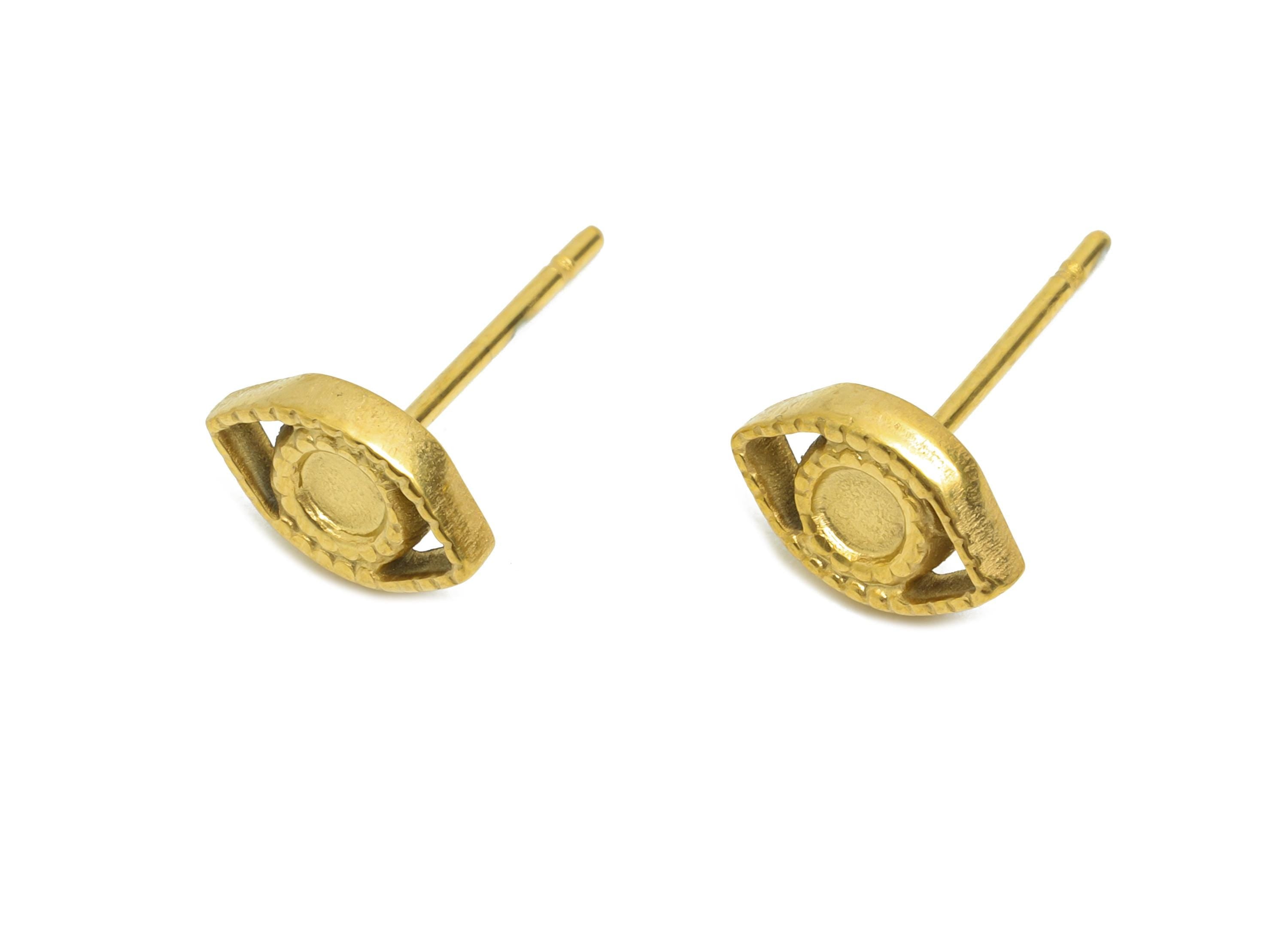 Stainless Steel Evil Eye Studs - Mystic Eye Earring Posts - Unique Mini Eye Earring Studs - Vintage Steel Jewelry - 8.57x6x1.68mm - SS2150G - DOMEDBAZAAR