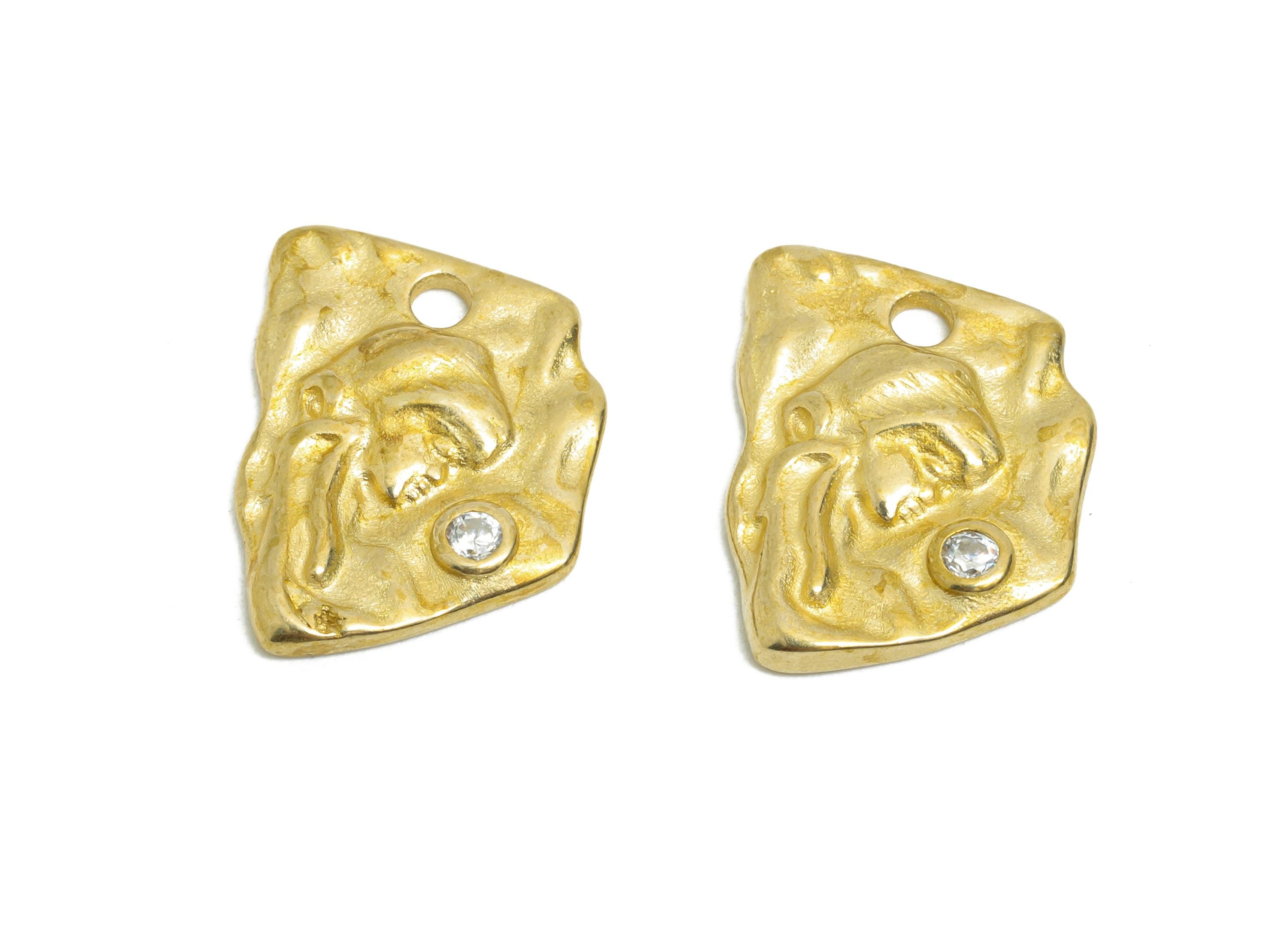 Brass CZ Portrait Charm - Raw Brass Abstract Pendant for Necklace - Brass Zircon Vintage Hammered Charm - for DIY Jewelry -15x11x2mm-PP11236 - DOMEDBAZAAR