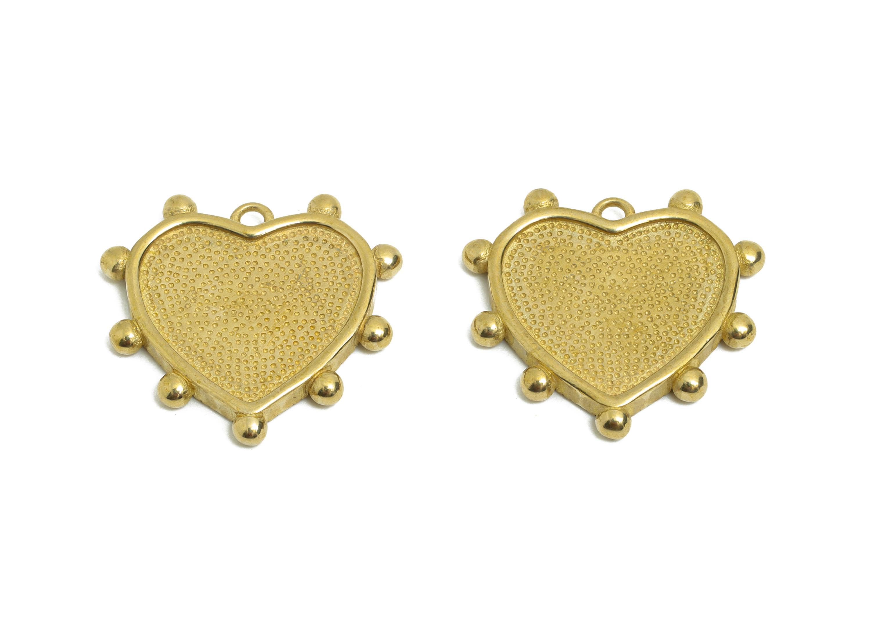 Brass Vintage Heart Charm - Raw Brass Textured Pendant for Necklace - Brass Cabochon Setting Base - for DIY Jewelry - 20x19x2.4mm - PP11238 - DOMEDBAZAAR