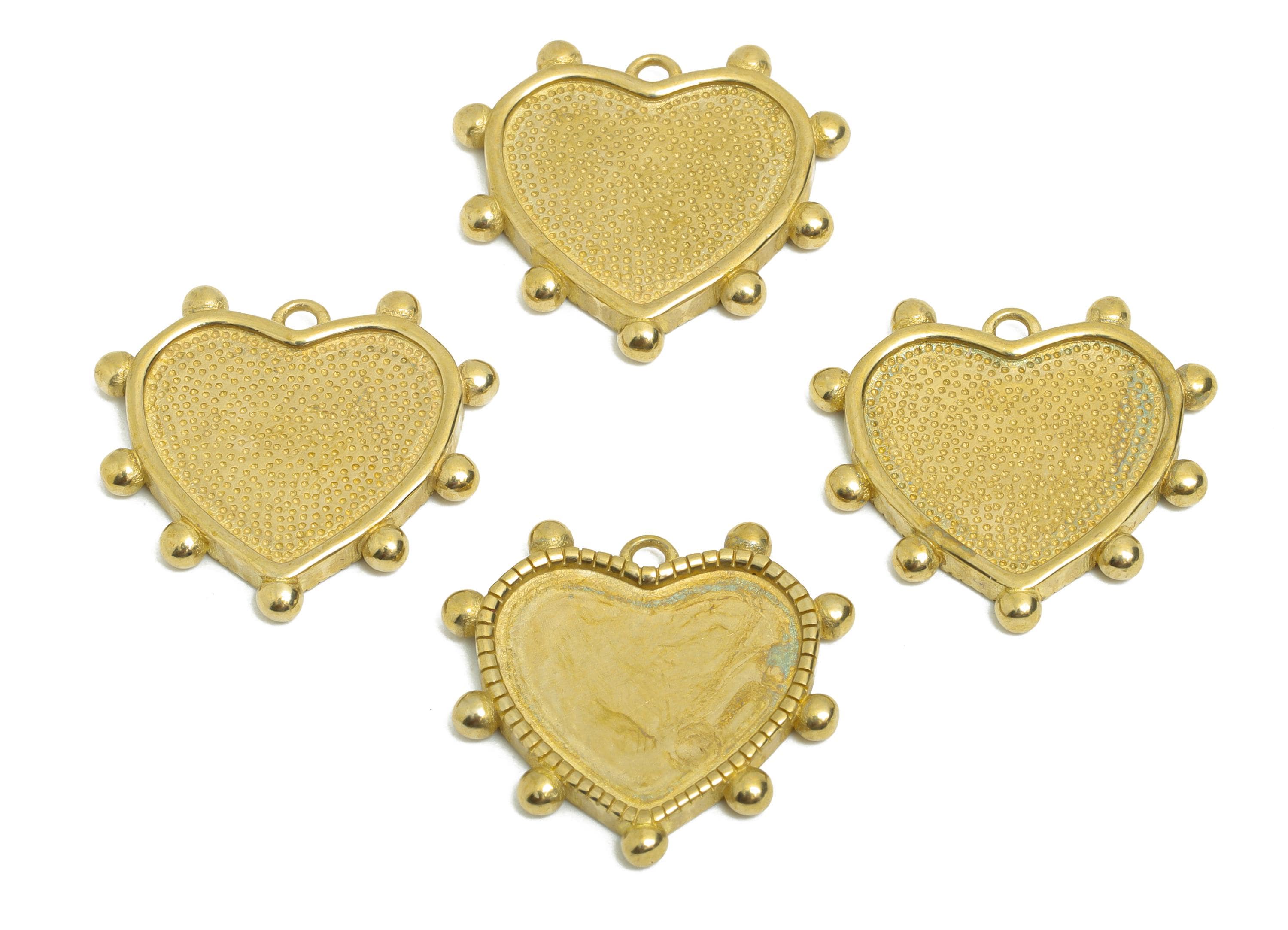 Brass Vintage Heart Charm - Raw Brass Textured Pendant for Necklace - Brass Cabochon Setting Base - for DIY Jewelry - 20x19x2.4mm - PP11238 - DOMEDBAZAAR