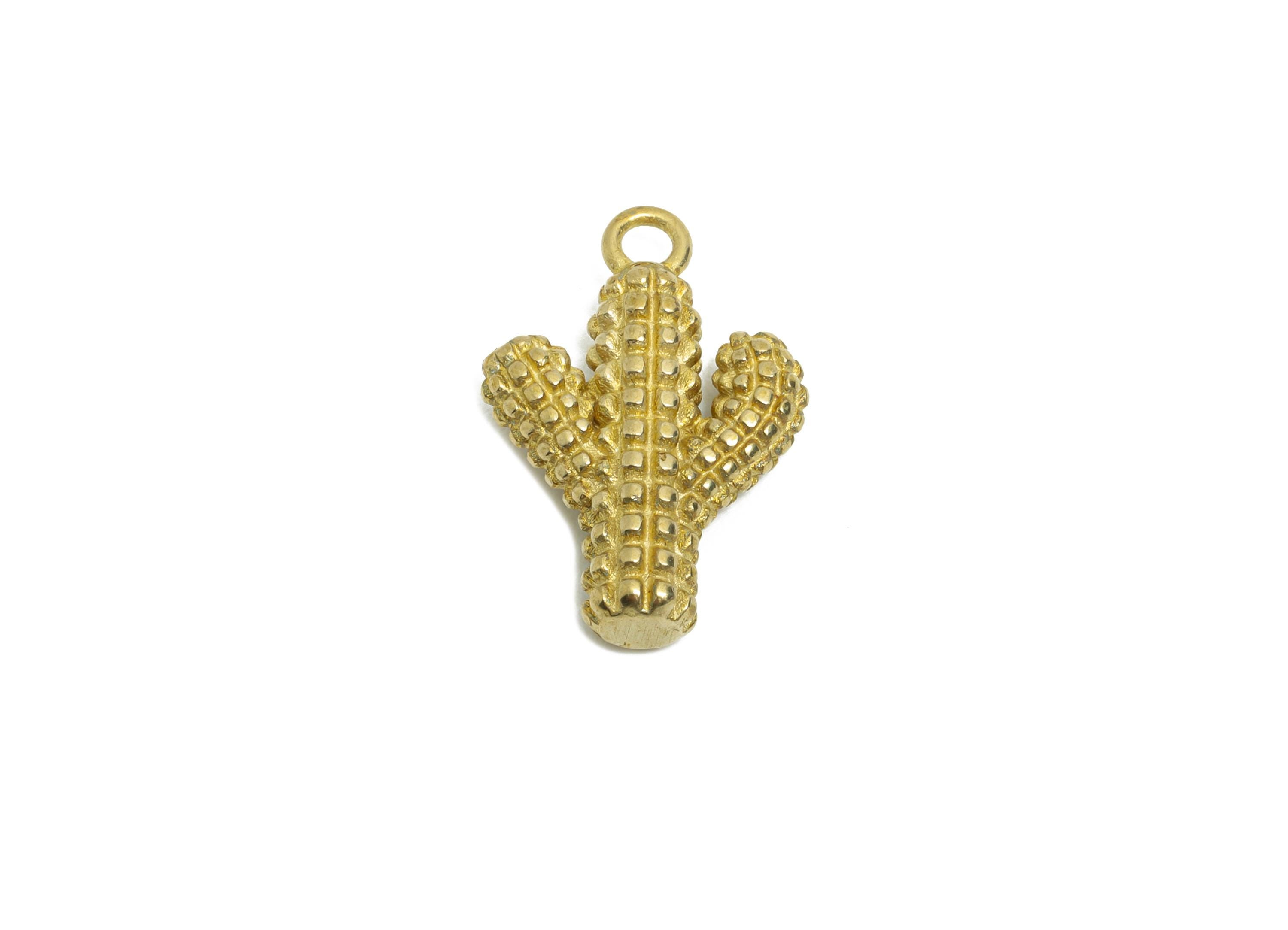 Brass Cactus Charm - Raw Brass Saguaro Cactus Necklace Pendant - Brass Boho Tiny Cactus Pendant for DIY Jewelry - 15x10x3.58mm - PP11241 - DOMEDBAZAAR