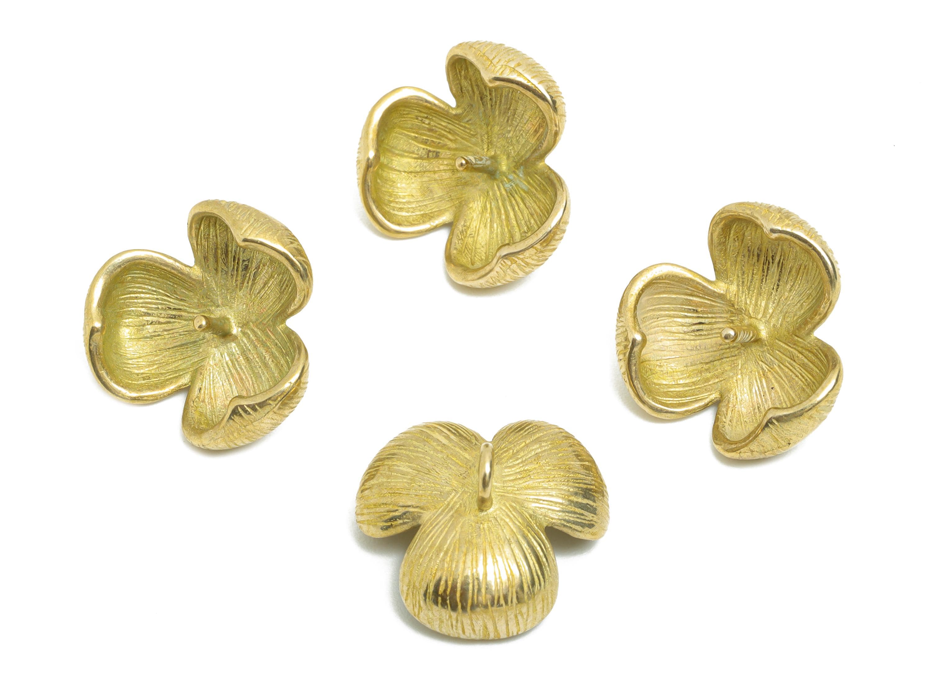 Brass Floral Charm - Raw Brass 3D Blooming Flower Charm - Brass Botanical Jewelry Making - for DIY Bead Jewelry - 14x14x2.32mm - PP11229 - DOMEDBAZAAR