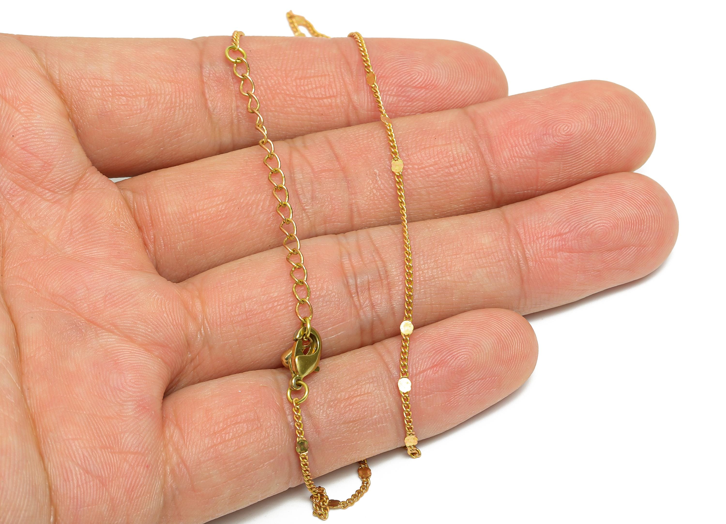 42+5cm Finished Curb Chain - Pressed Round Chain - Raw Brass Hammered Round Curb Chain - Brass Dainty Curb Chain - 8x1.95x0.96mm - PP11365 - DOMEDBAZAAR