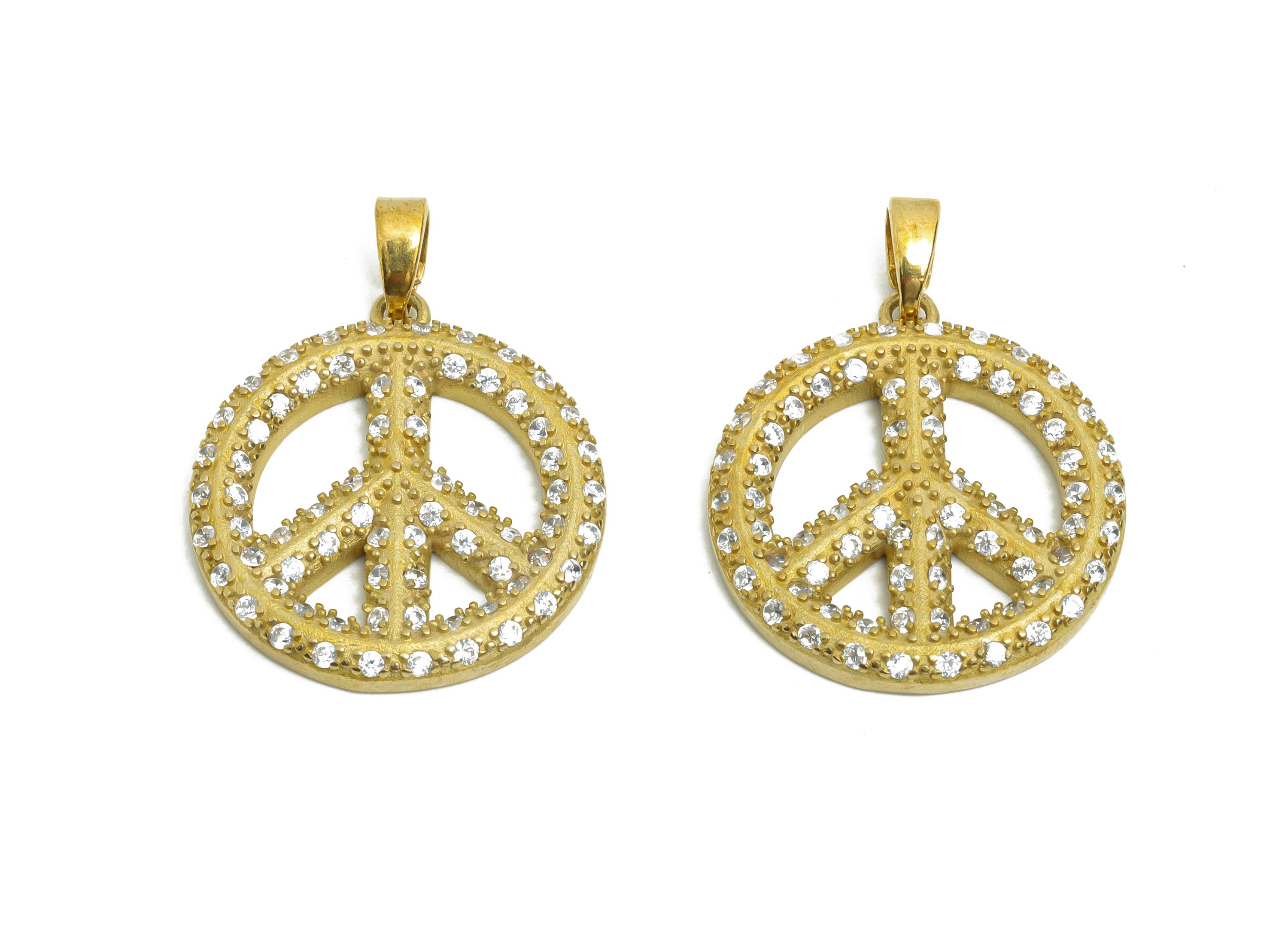 Zircon Peace Symbol Pendant - Raw Brass Vintage Hippie Pendant - Brass Round Peace Pendant With Bail - Diy For Necklace - 26x19x2mm -PP11226 - DOMEDBAZAAR