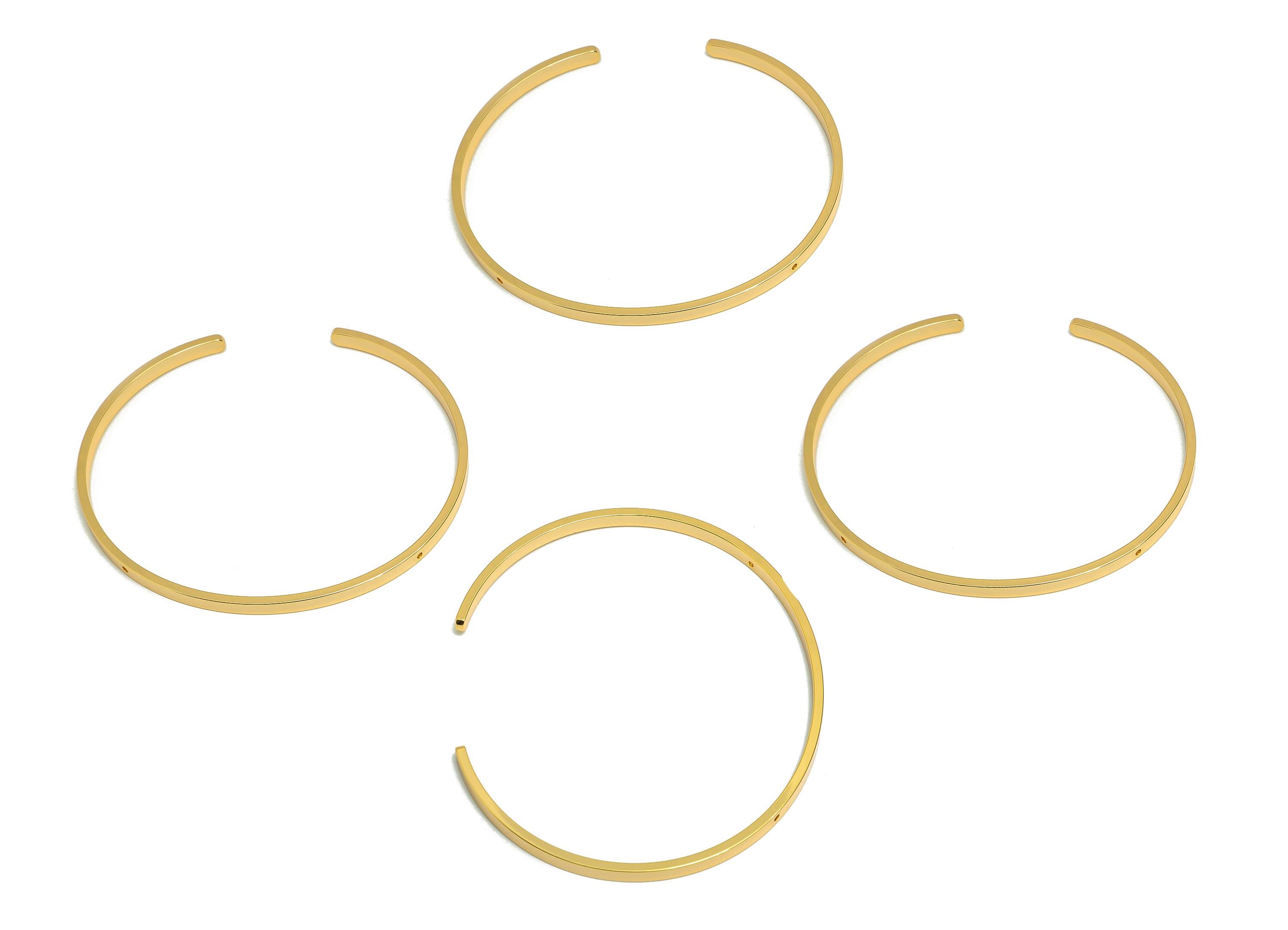 62mm Hoop Bracelet with holes - Brass Open Hoop Bracelet With 2 Holes - Bracelet Making - Bangle Bracelet - 18K Gold Plating - RGP10785 - DOMEDBAZAAR