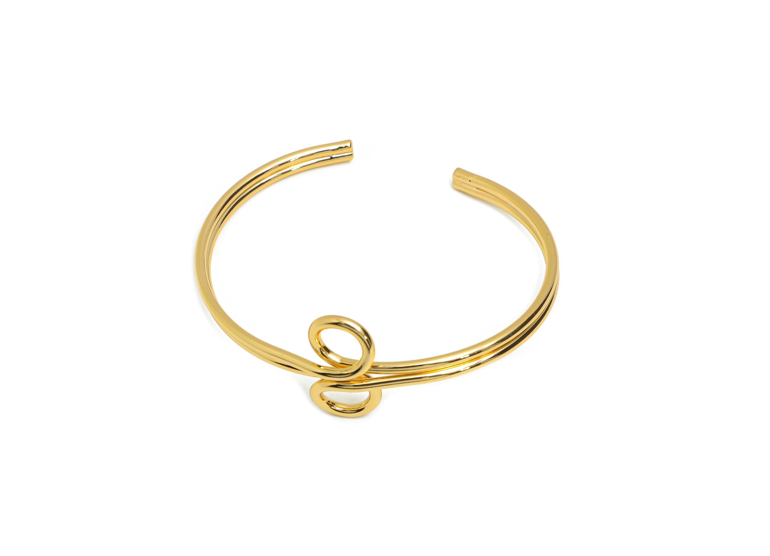 Open Cuff Bracelet - Brass Gold Wire Cuff Bracelet For Women - Adjustable Wire Cuff Jewelry - Bangle Swirl Detail - 60x55x22mm - RGP10794 - DOMEDBAZAAR
