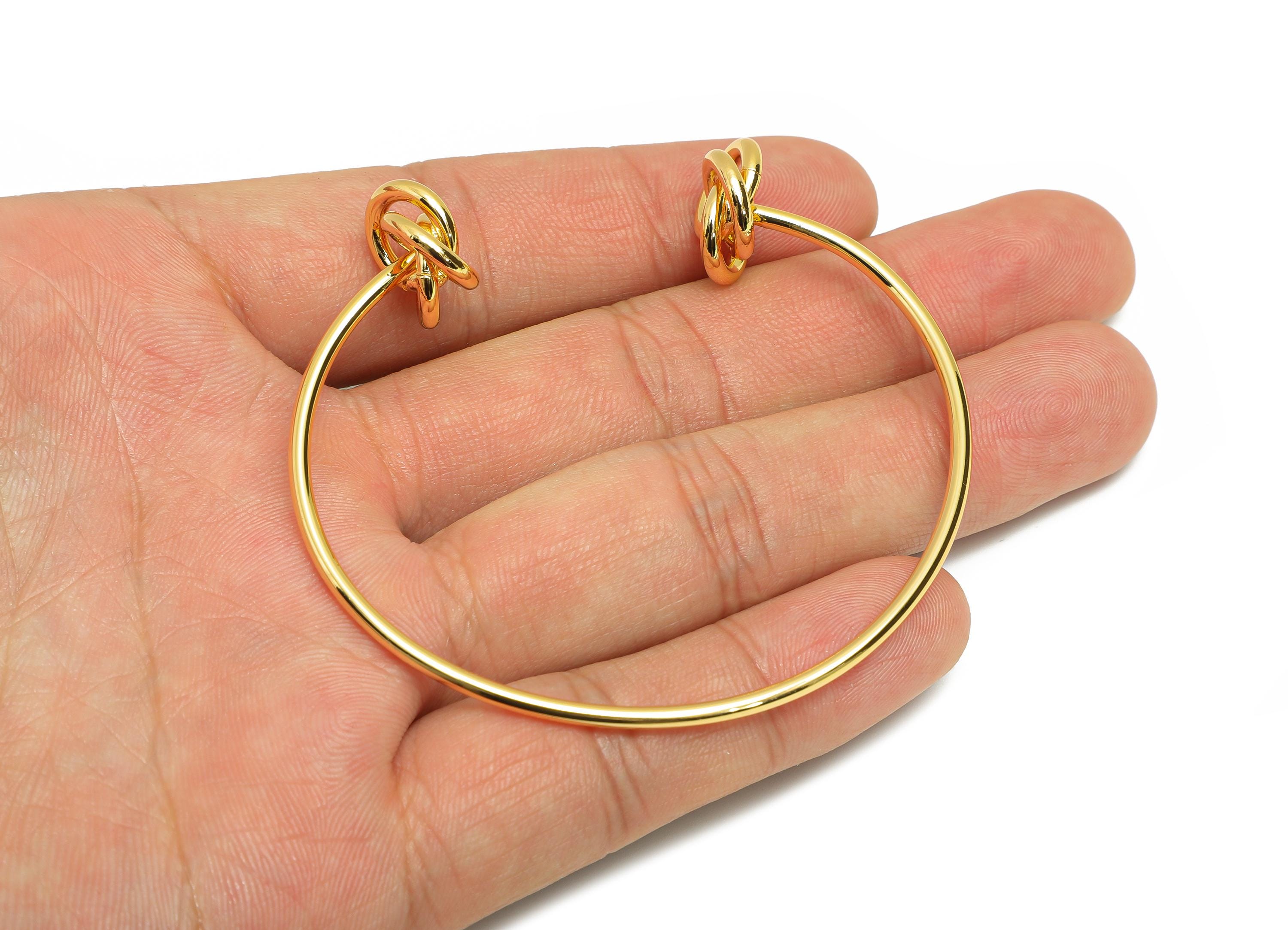 Open Cuff Bracelet - Brass Knot Cuff Bracelet For Women - Adjustable Wire Cuff Jewelry - 18K Real Gold Plated - 65x59x13mm - RGP10793 - DOMEDBAZAAR